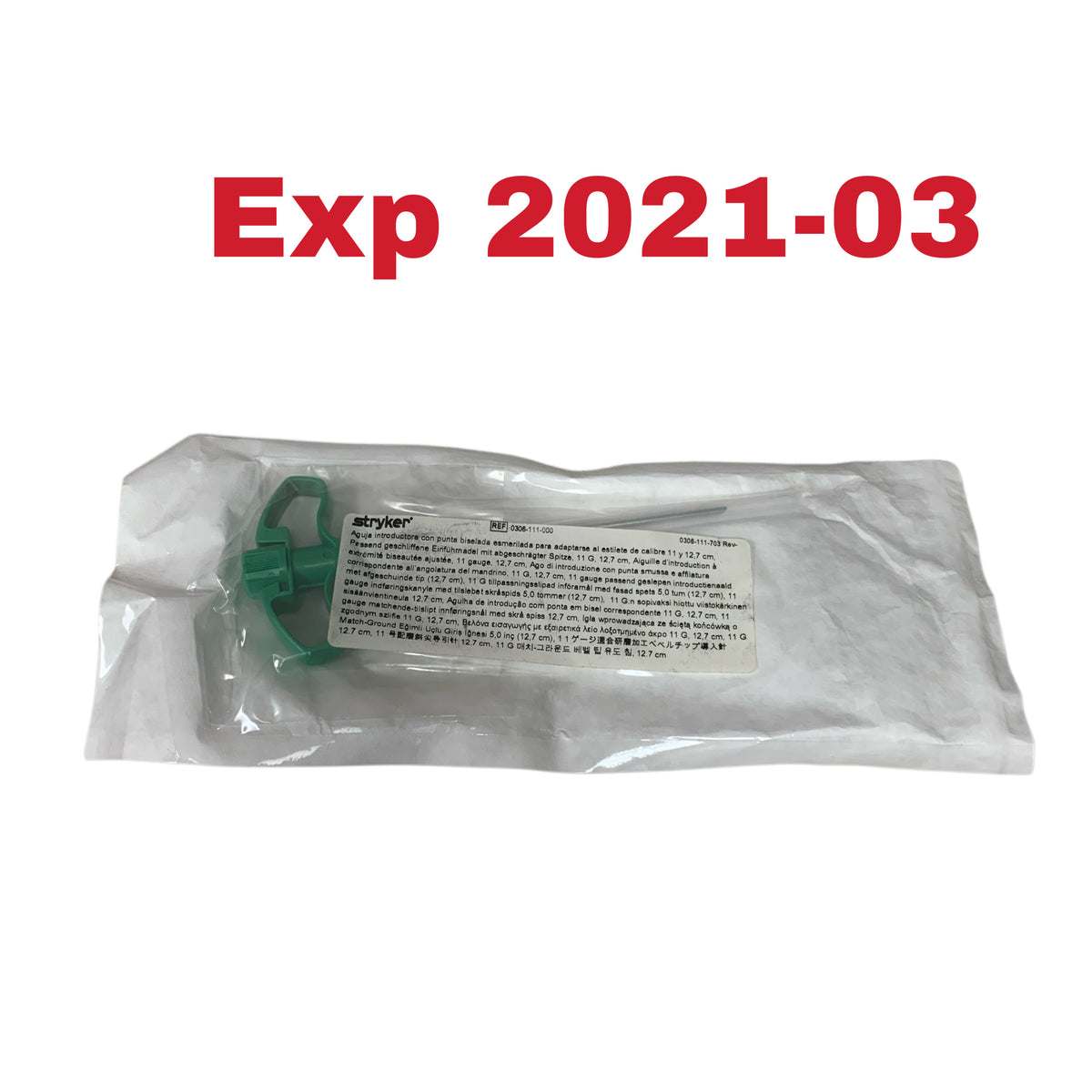 STRYKER 0306-111-000 11 G Match-Ground Bevel Tip Introduction Needle 5.0 inch (12.7 cm) Exp 2021 03