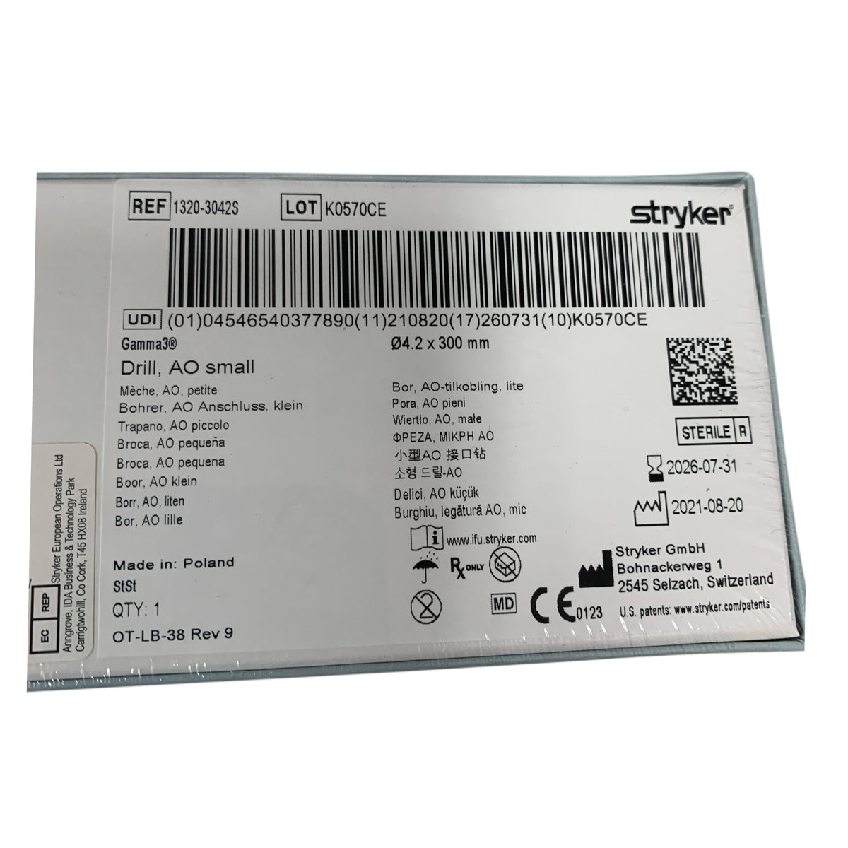 STRYKER 1320-3042S Gamma3 Drill AO Small 4.2 x 300 mm Exp 2026 07