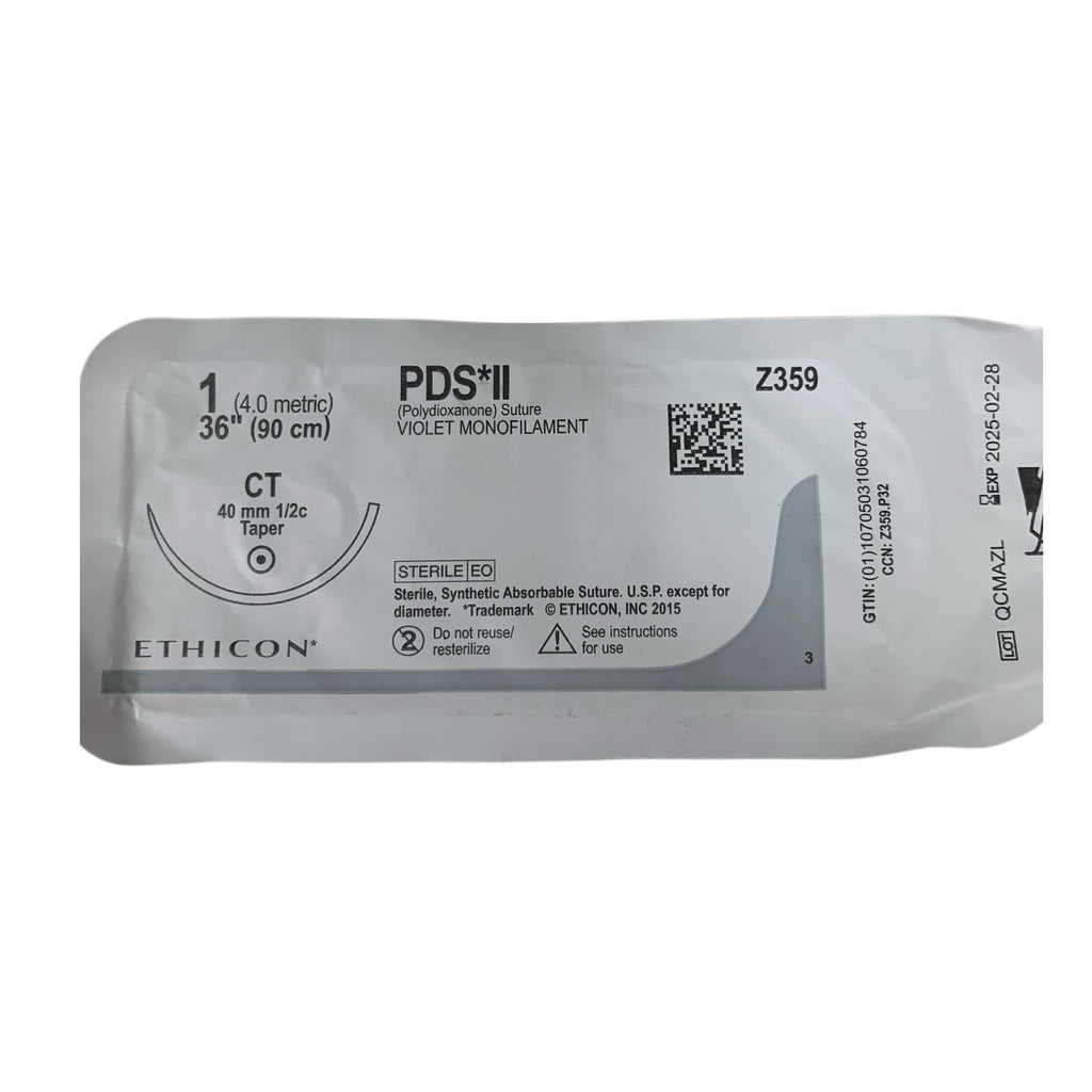 ETHICON REF Z359T PDS II Polydioxanone Violet Monofilament Absorbable Suture Size 1 36" 90cm CT Needle, Exp.2025/02