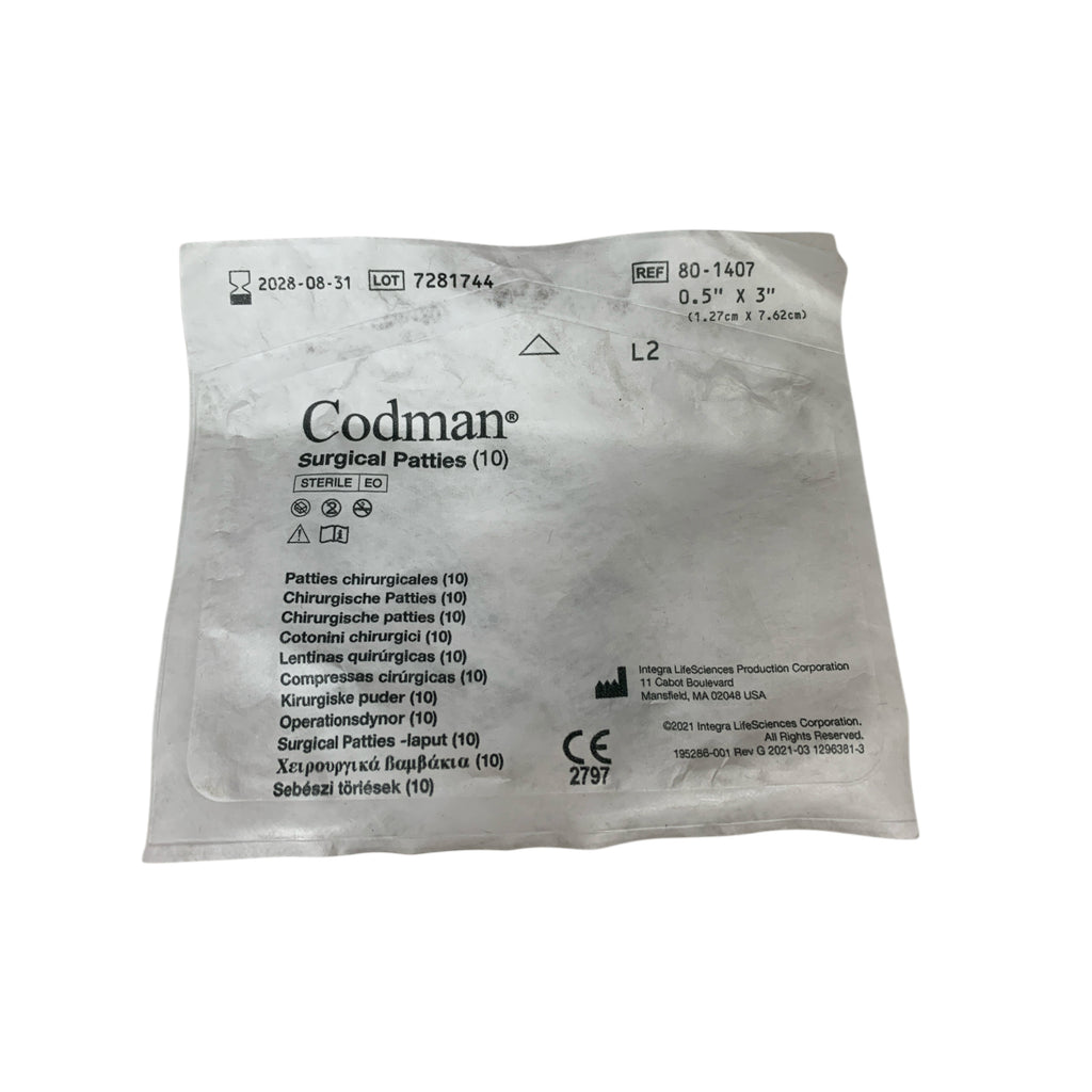 CODMAN REF 80-1407 Surgical Patties 0.5" x 3" (Pack of 10), Exp.2028/08