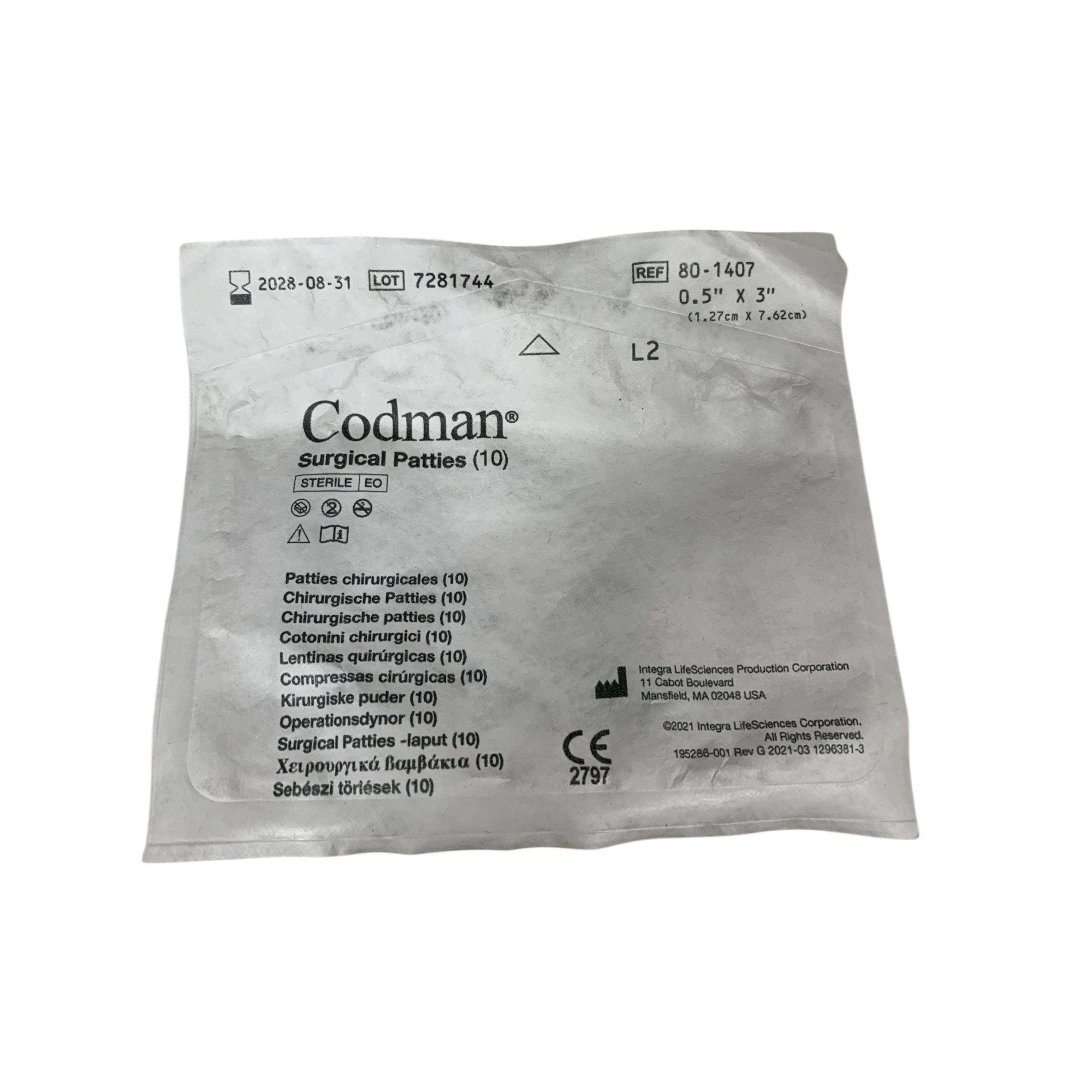 CODMAN REF 80-1407 Surgical Patties 0.5" x 3" (Pack of 10), Exp.2028/08