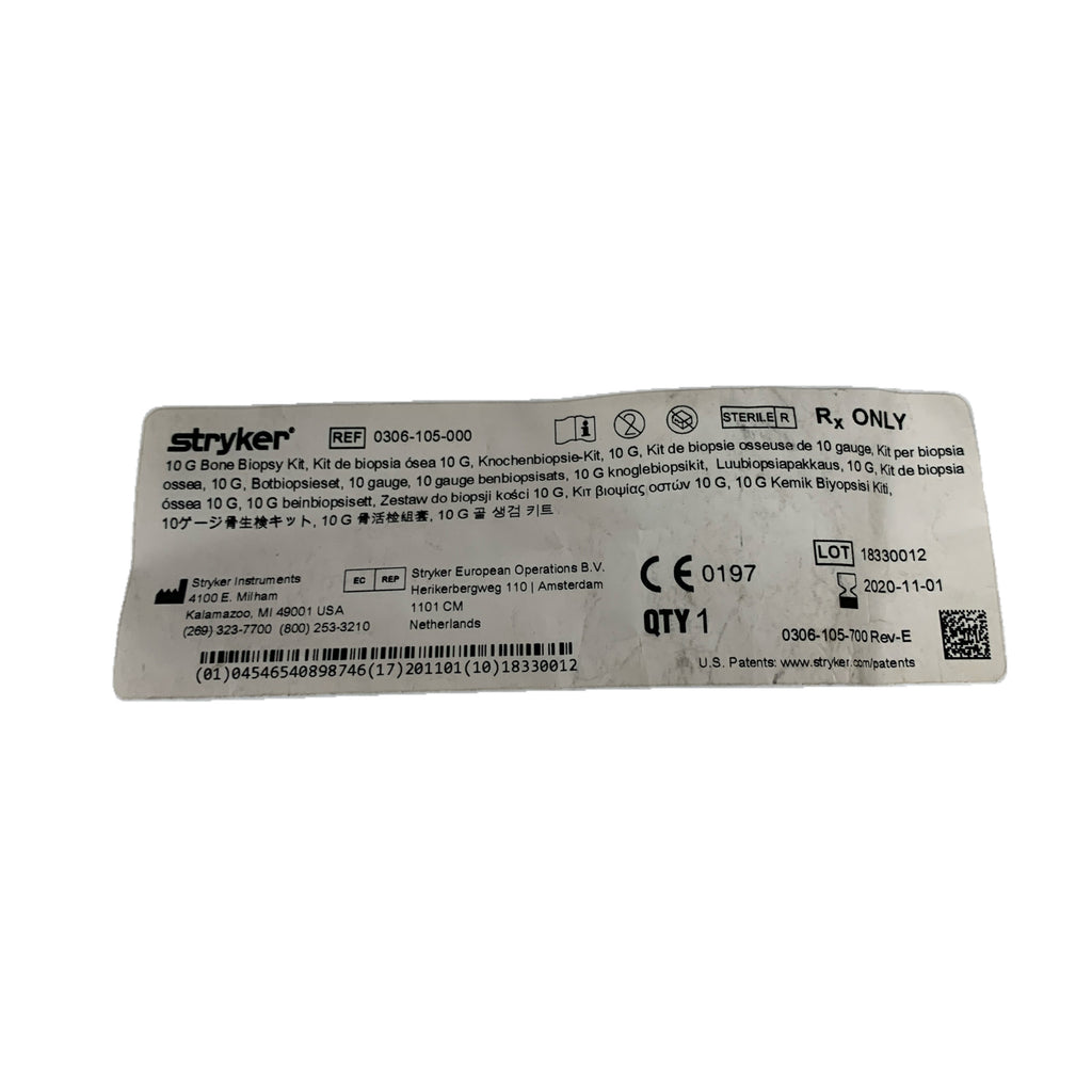 STRYKER REF 0306-105-000 10 G Bone Biopsy Kit, Exp.2020/11