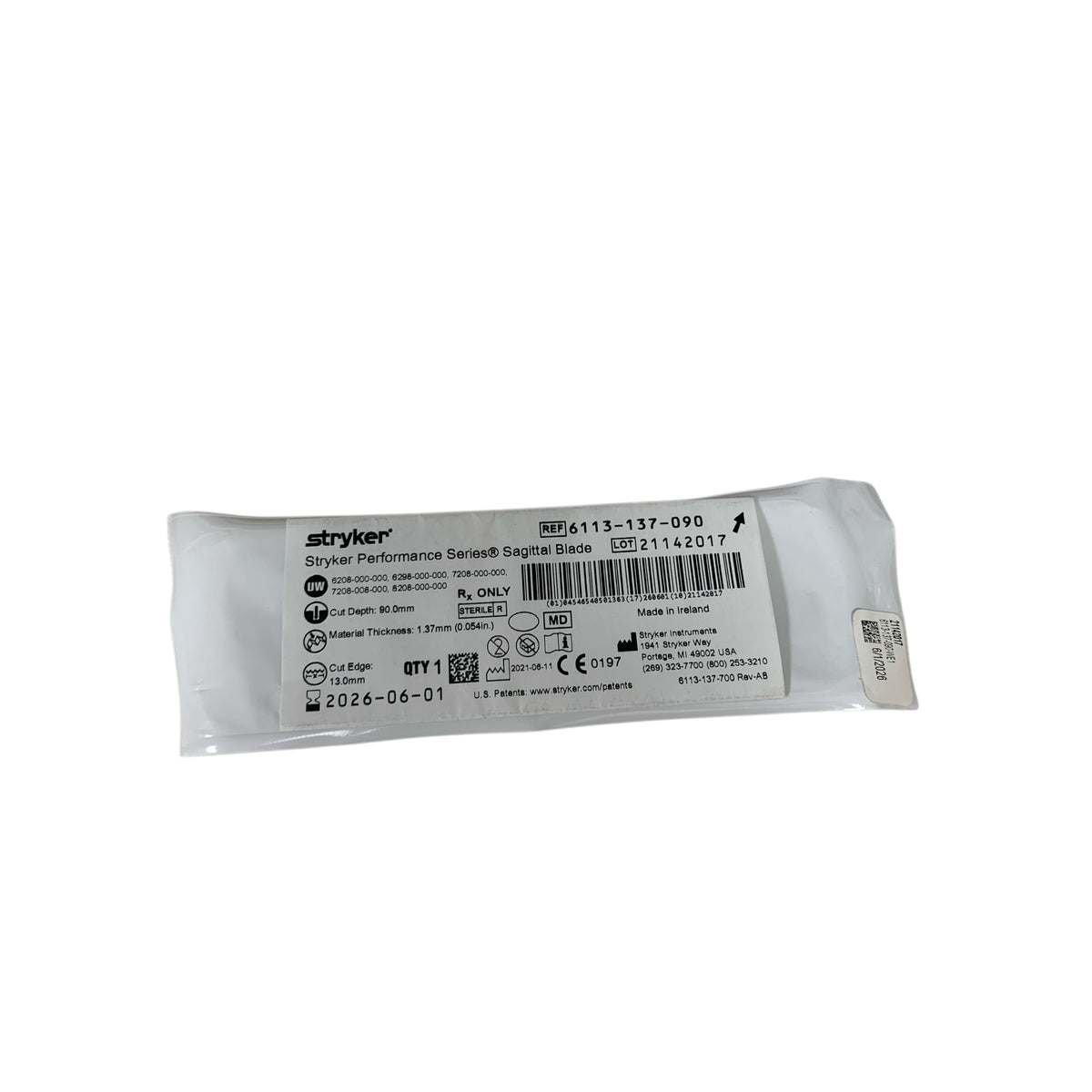 STRYKER 6113-137-090 Performance Series Sagittal Blade 13mm Exp 2026 06