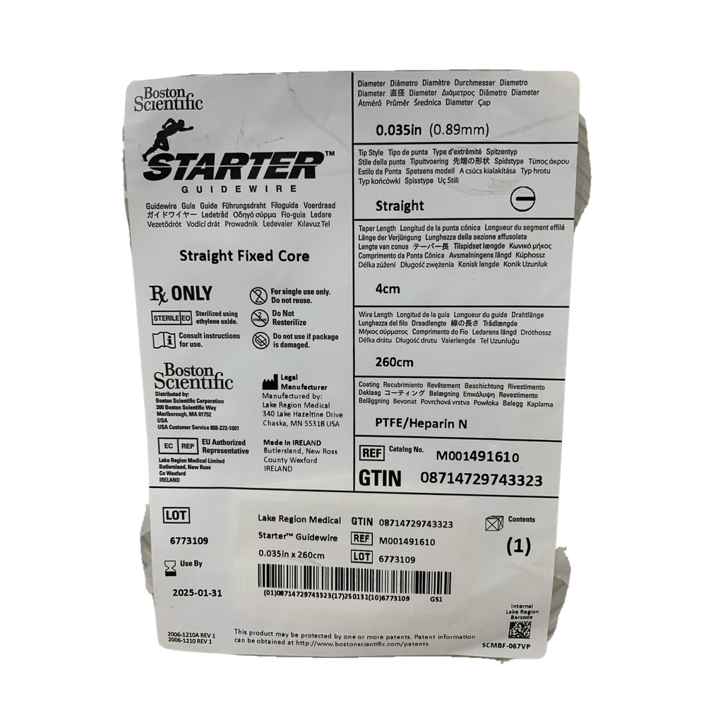 BOSTON SCIENTIFIC REF M001491610 Starter Guidewire 0.035in x 260cm Straight Fixed Core, Exp.2025/01