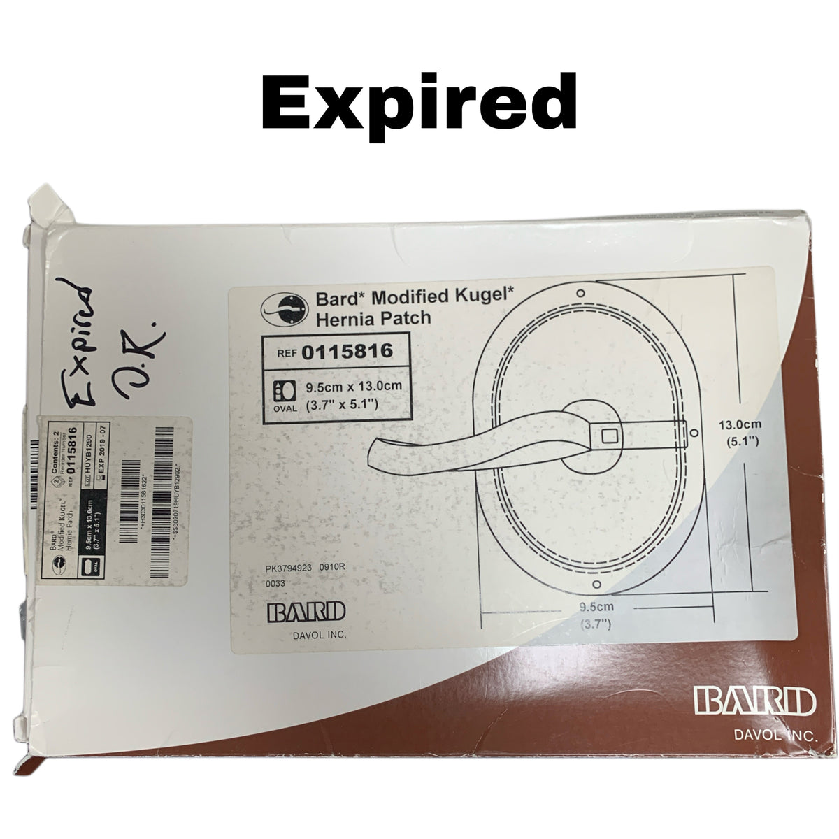 BARD REF 0115816 Modified Kugel Hernia Patch 9.5cm x 13.0cm (3.7" x 5.1"), EXP 2019-07