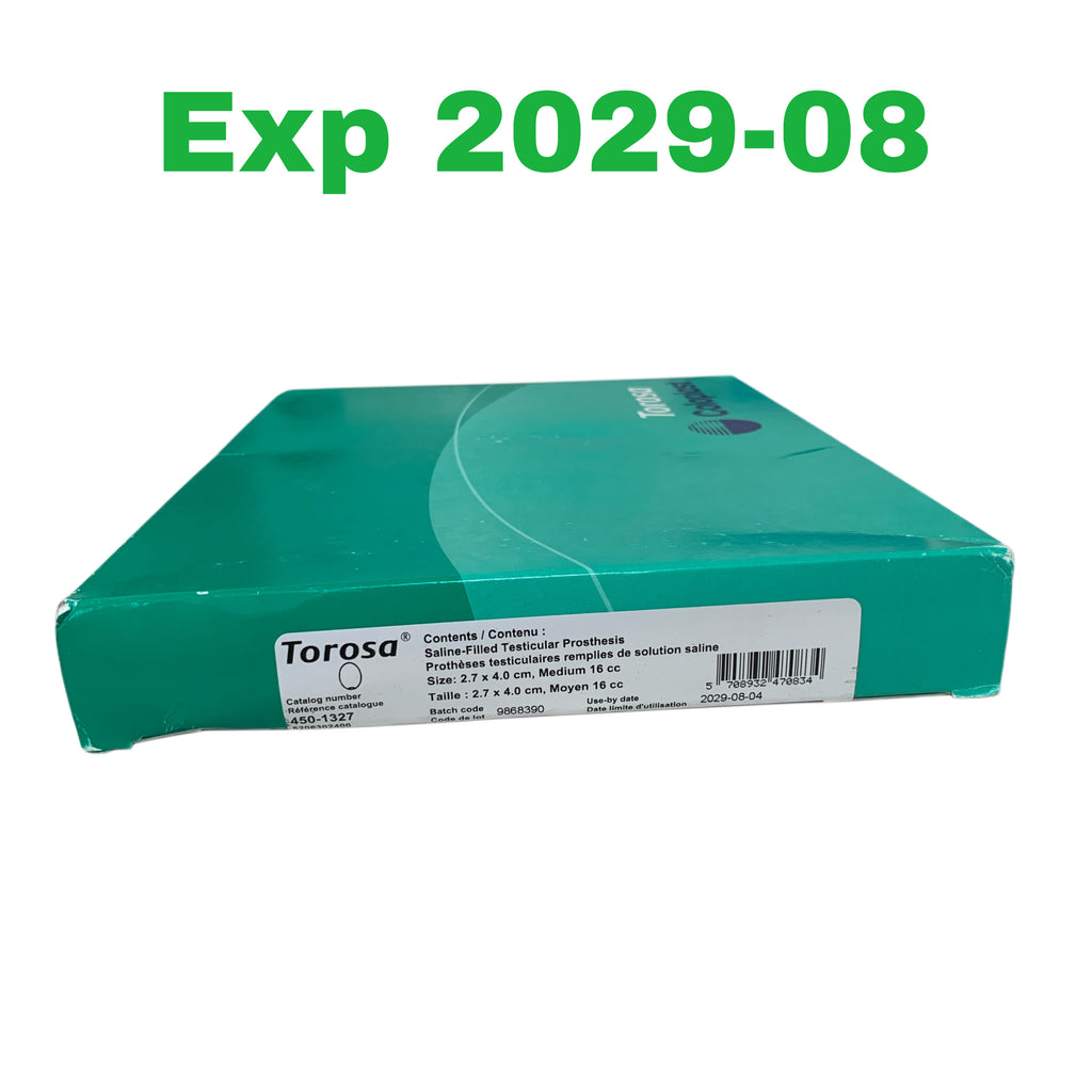 COLOPLAST 450-1327 Torosa Saline Filled Testicular Prosthesis 2.7 x 4.0 cm Medium 16 cc Exp 2029 08