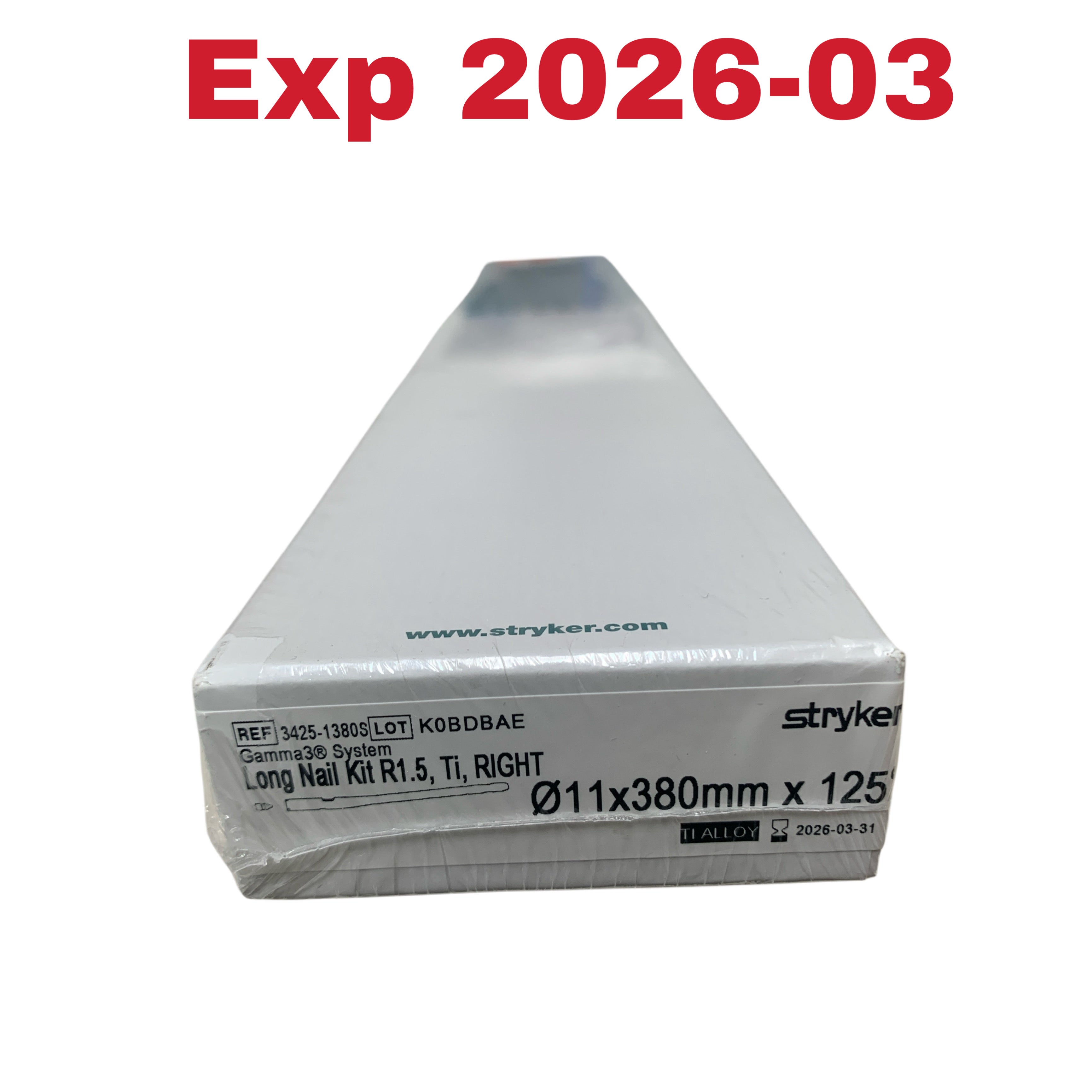 STRYKER REF 3425-1380S Gamma3 System Long Nail Kit R1.5 Ti RIGHT 11x380mm x 125° exp 2026 03