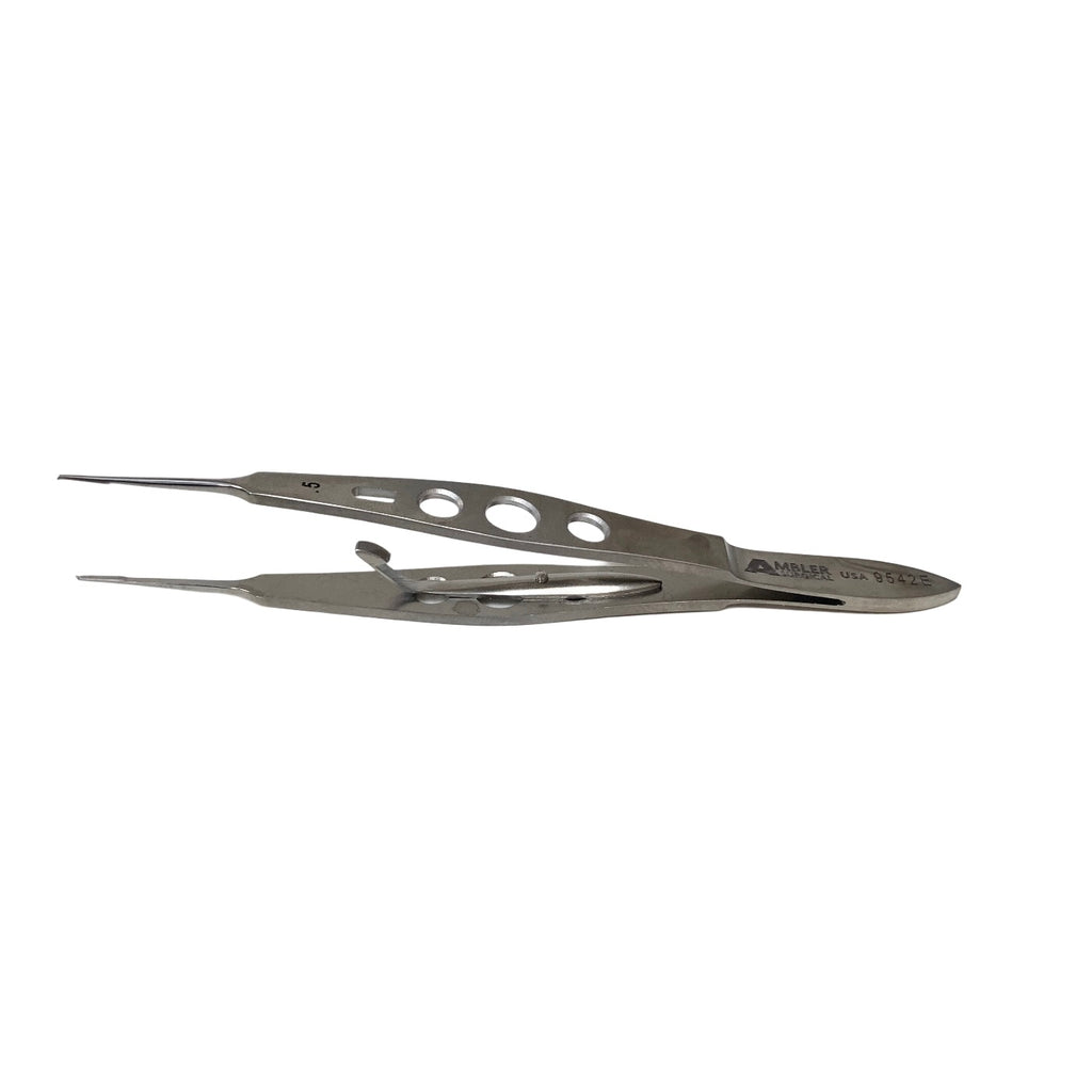 AMBLER REF 9542E Stern-Castroviejo fixation forceps 4 3/8'',0.5mm 1x2 teeth, with lock, flat 3-hole handle