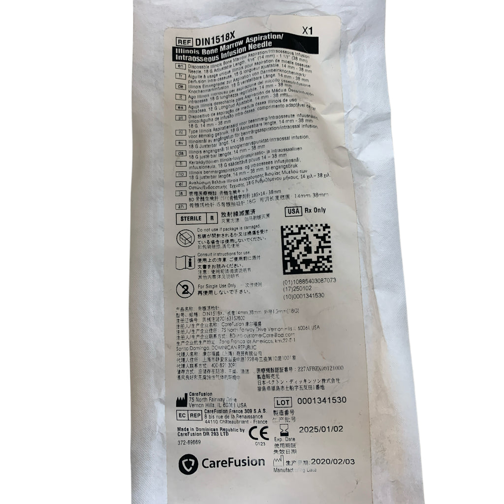 CAREFUSION DIN1518X Illinois Bone Marrow Aspiration Intraosseous Infusion Needle 18 G 14 mm 38 mm EXP 2025 01