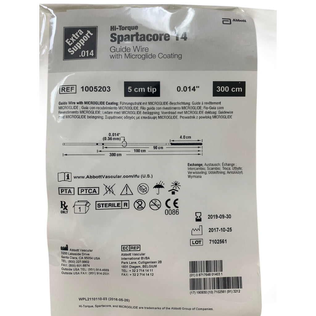 ABBOTT 1005203 Hi-Torque Spartacore 14 Extra Support Guide Wire 0.014 in 300cm 5cm Tip Exp 2019 09
