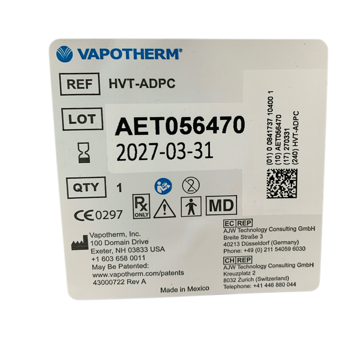 VAPOTHERM HVT-ADPC HVT 2.0 Aerosol Disposable Patient Circuit Pediatric Adult Exp 2027 03