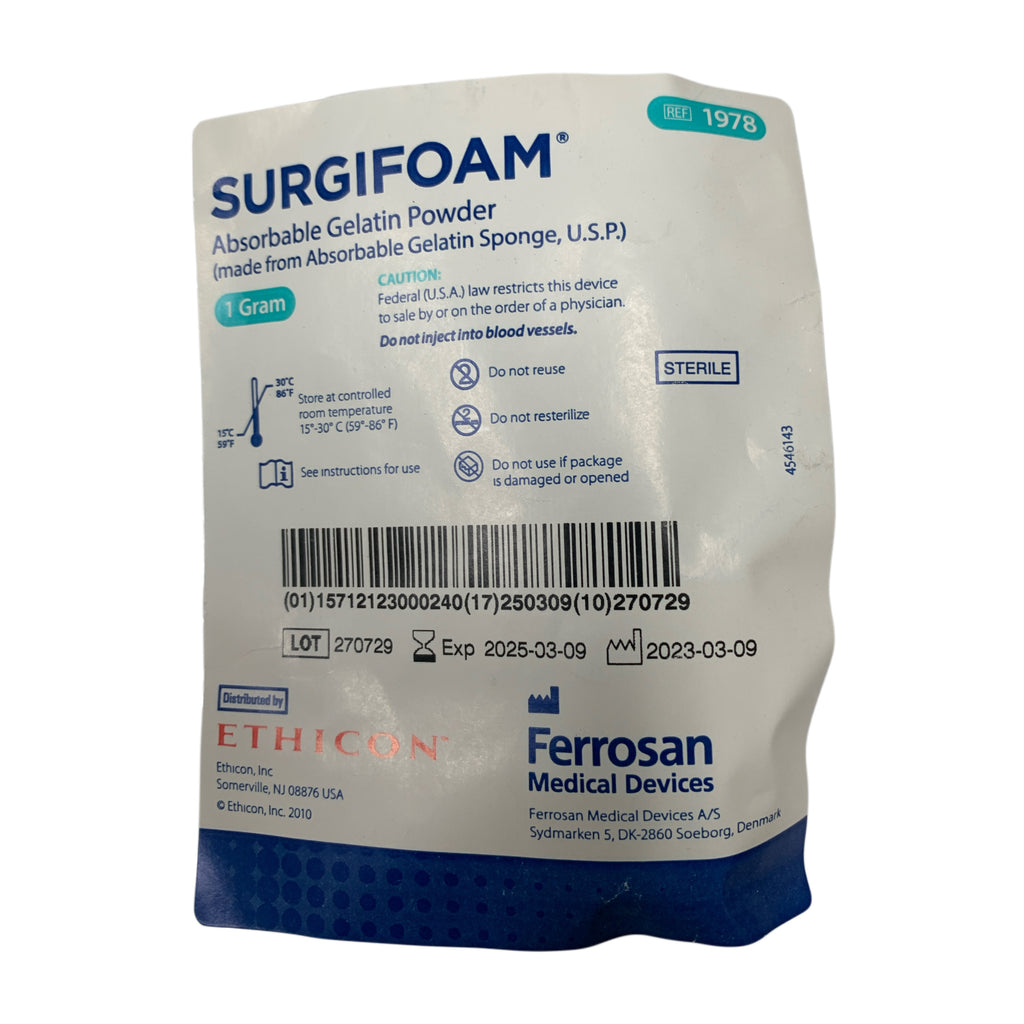ETHICON REF 1978 SURGIFOAM Absorbable Gelatin Powder 1 Gram, Exp.2025/03
