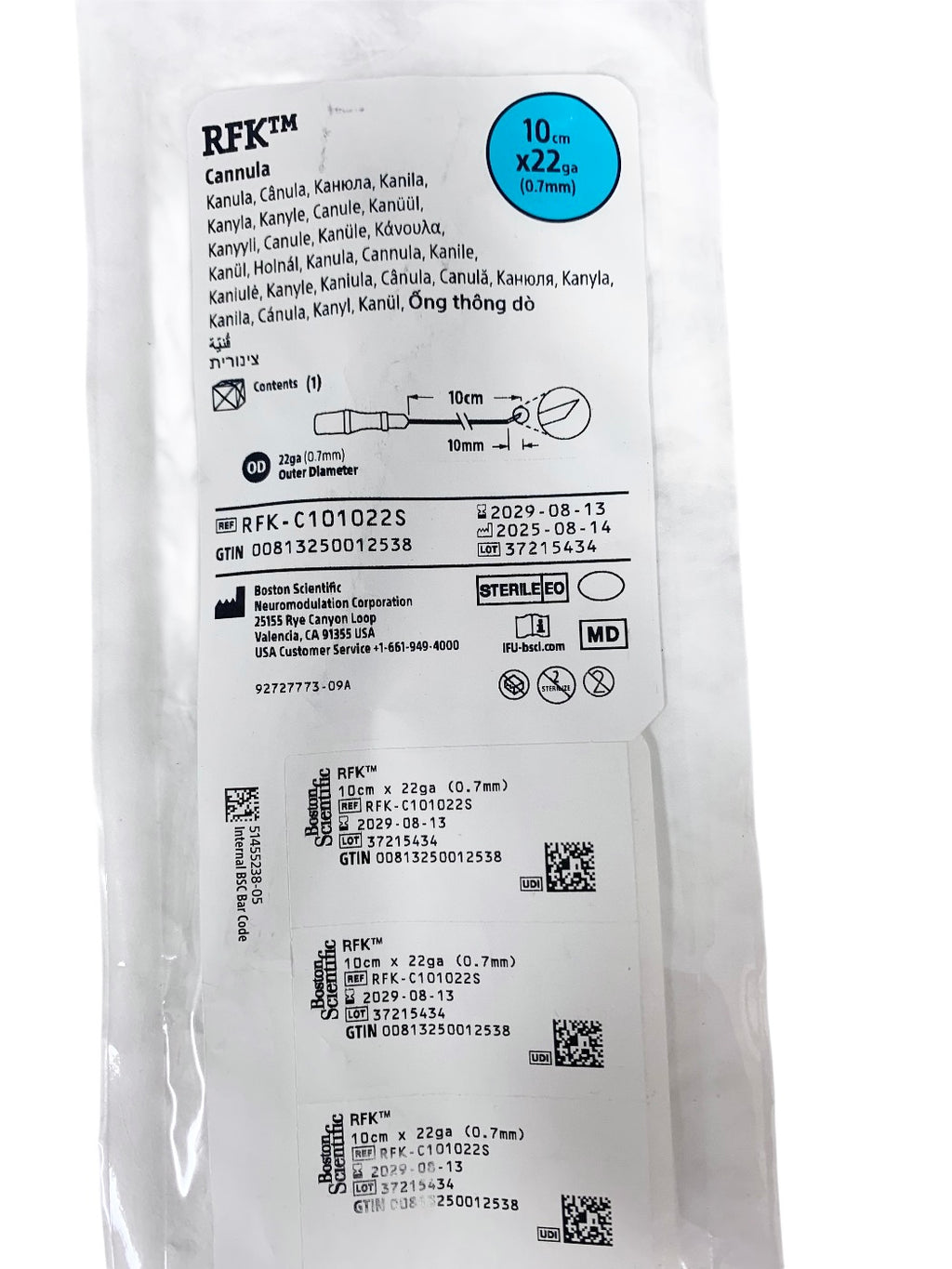 BOSTON SCIENTIFIC REF RFK-C101022S RFK CANNULA EXP 2029 08