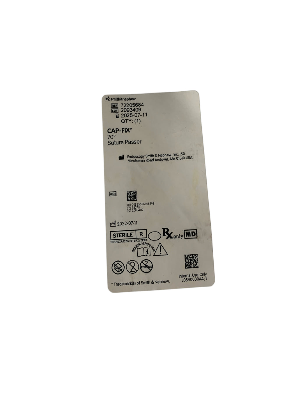 SMITH & NEPHEW REF 72205684 CAP-FIX 70 Degree Suture Passer, Exp.2025/07