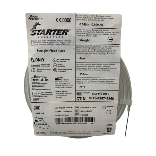 BOSTON SCIENTIFIC REF M001491010 Starter Guidewire Straight Fixed Core 0.035in x 150cm, Exp.2023/07
