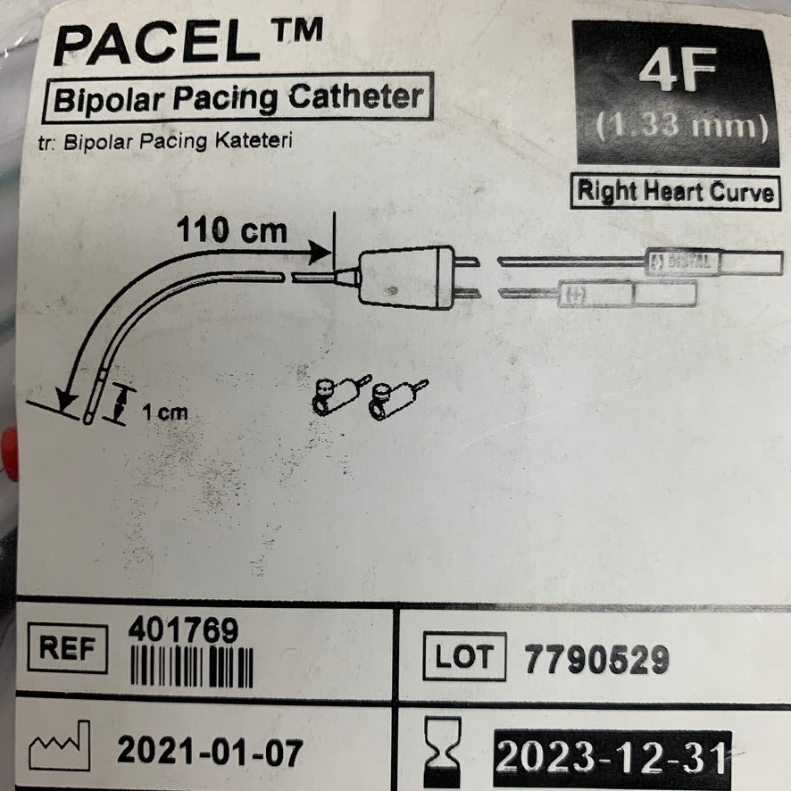 ST JUDE MEDICAL 401769 Pacel Bipolar Pacing Catheter 4F 1.33mm 110cm EXP 2023 12