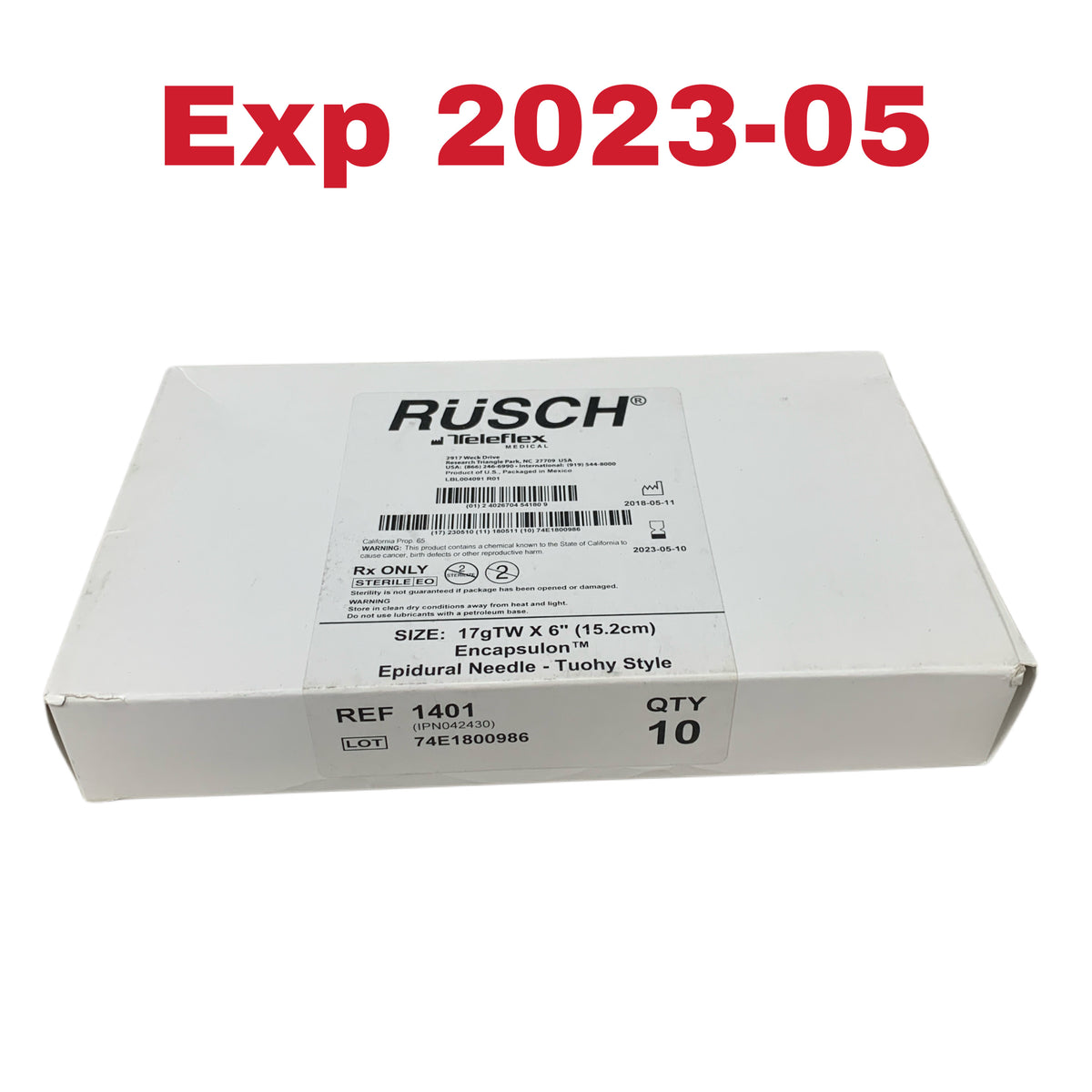 TELEFLEX 1401 Rusch Encapsulon Epidural Needle Tuohy Style Size 17gTW X 6" (15.2cm) Box Of 10 Exp 2023 05