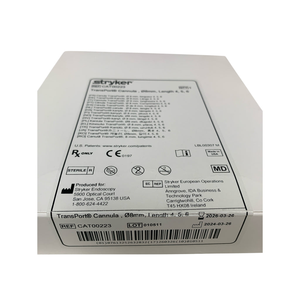 STRYKER REF CAT00223 TransPort Cannula, 8mm, Length 4, 5, 6, Exp.2026/03