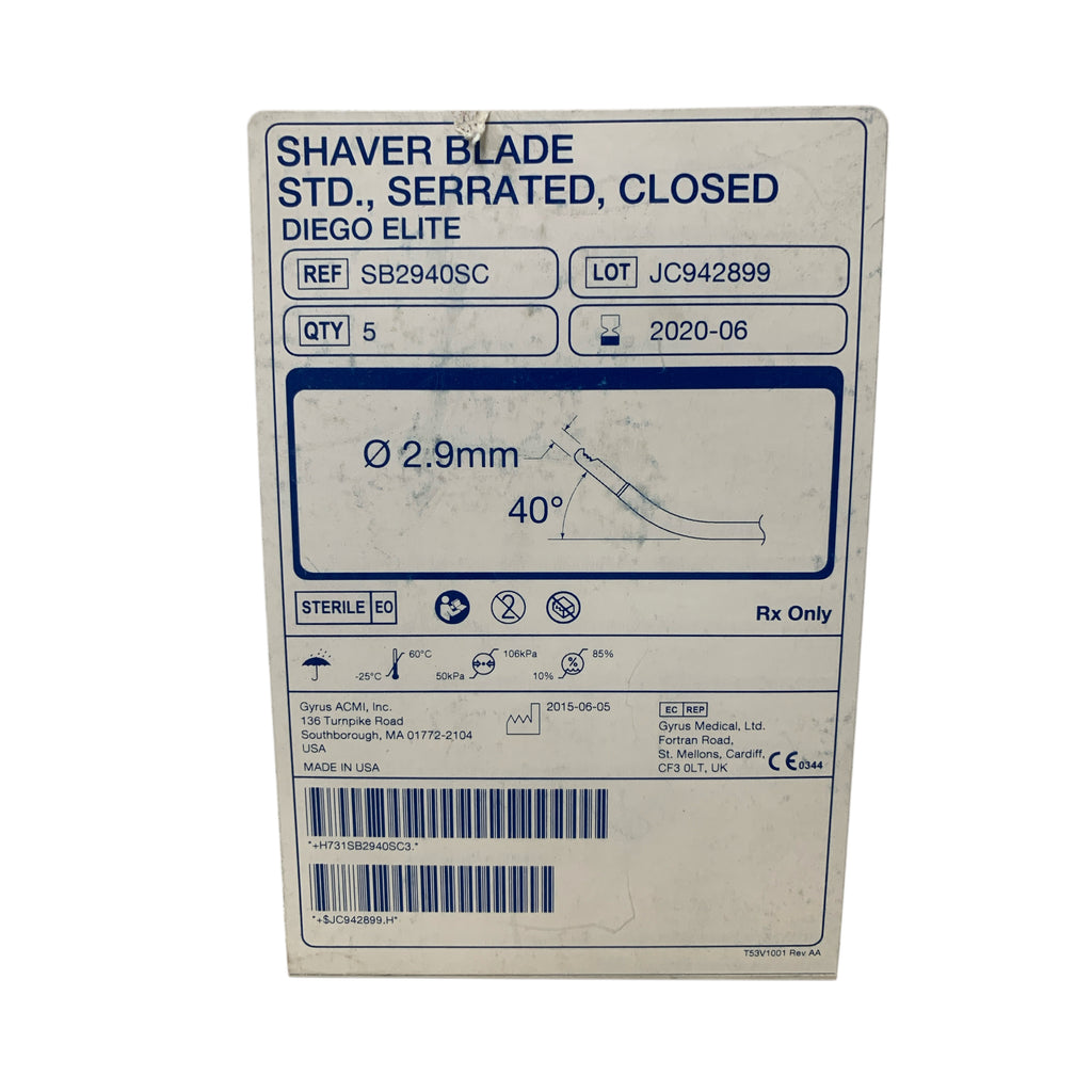 OLYMPUS REF SB2940SC Shaver Blade Std., Serrated, Closed Diego Elite 2.9mm 40° BOX OF 5, Exp.2020/06
