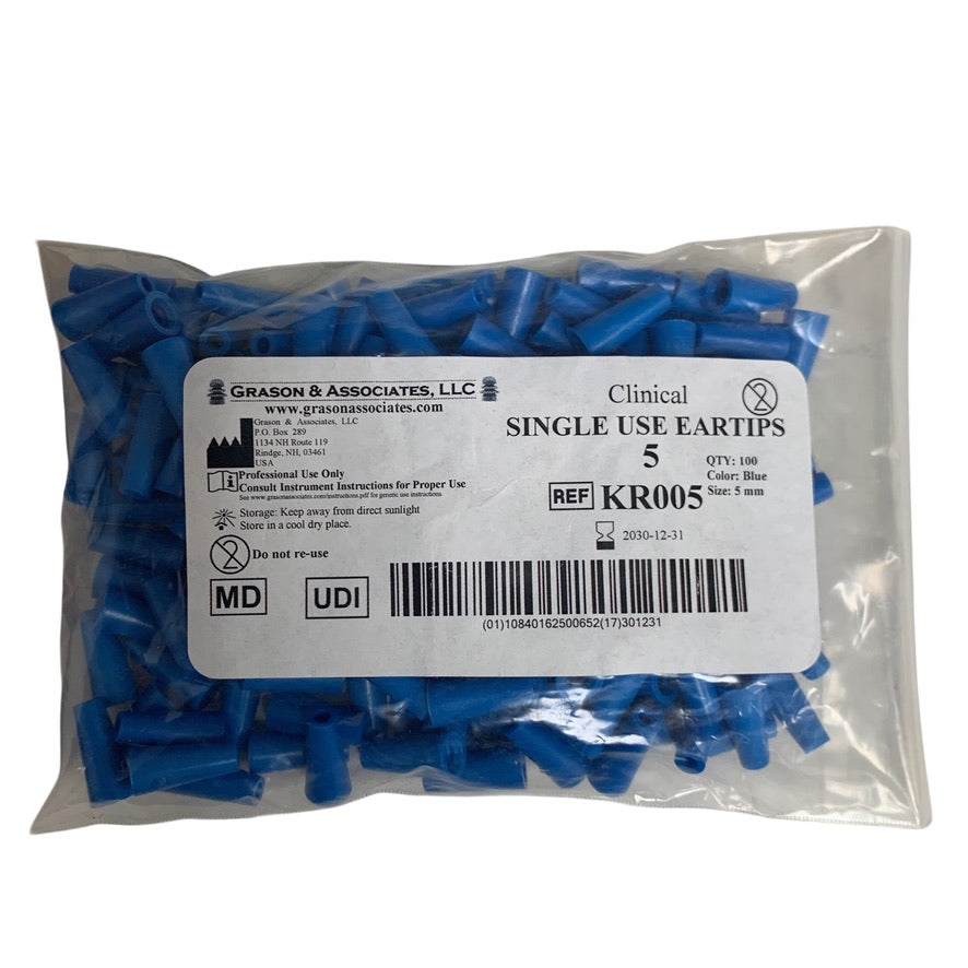 GRASON AND ASSOCIATES LLC KR005 Clinical Single Use Eartips 5 mm Pack Of 100 Pcs Exp 2030 12