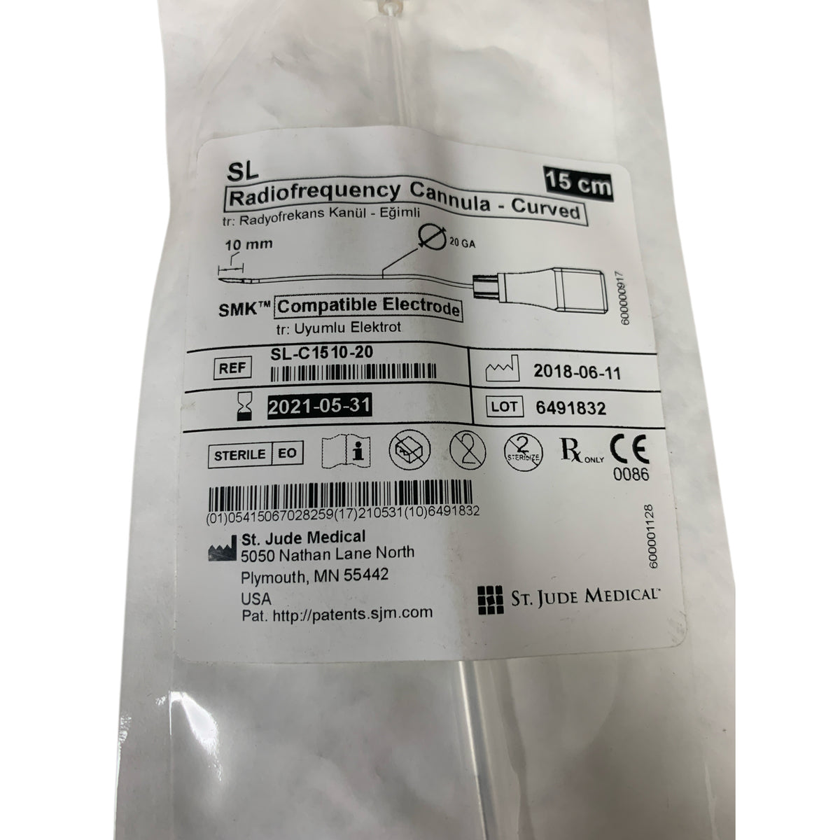 ST JUDE MEDICAL SL-C1510-20 Radiofrequency Cannula Curved 15 cm 10 mm 20 GA Exp 2021 05
