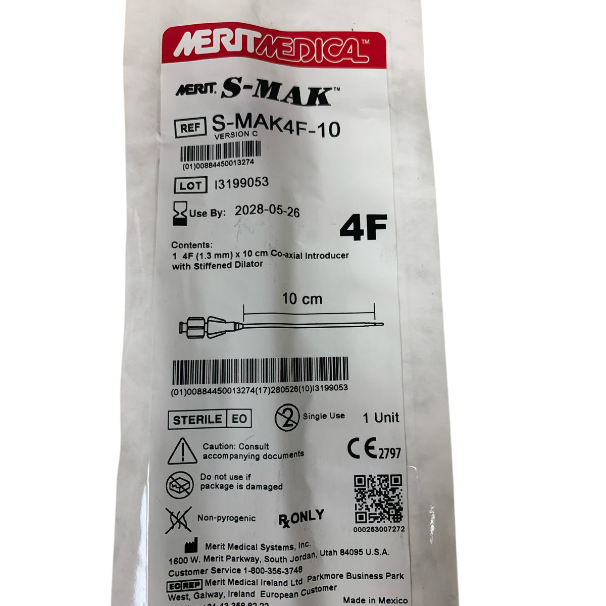 MERIT MEDICAL S-MAK4F-10 S-MAK 4F 10 cm Co-axial Introducer with Stiffened Dilator Exp 2028 05