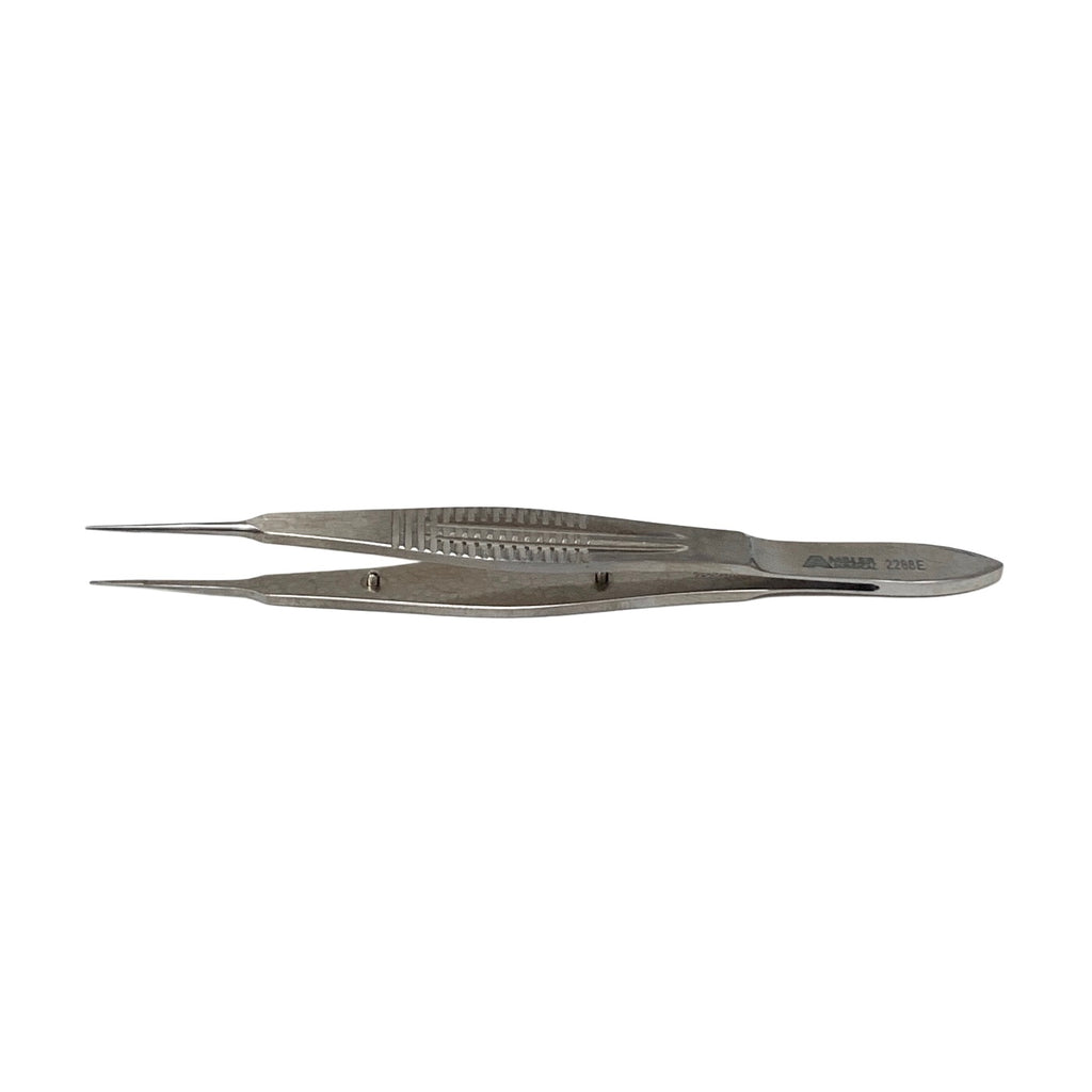AMBLER REF 2288E MacGregor conjunctival forceps 4 3/8'',straight shafts, 5.5mm tying platform, 1.0mm cross-serrated tips, wide flat handle