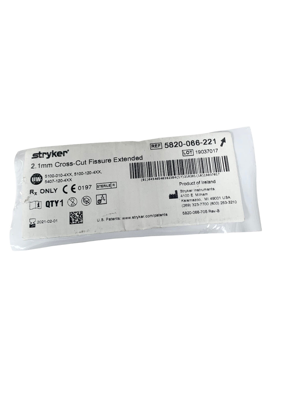 STRYKER REF 5820-066-221 2.1mm Cross-Cut Fissure Extended, REF 2021-02