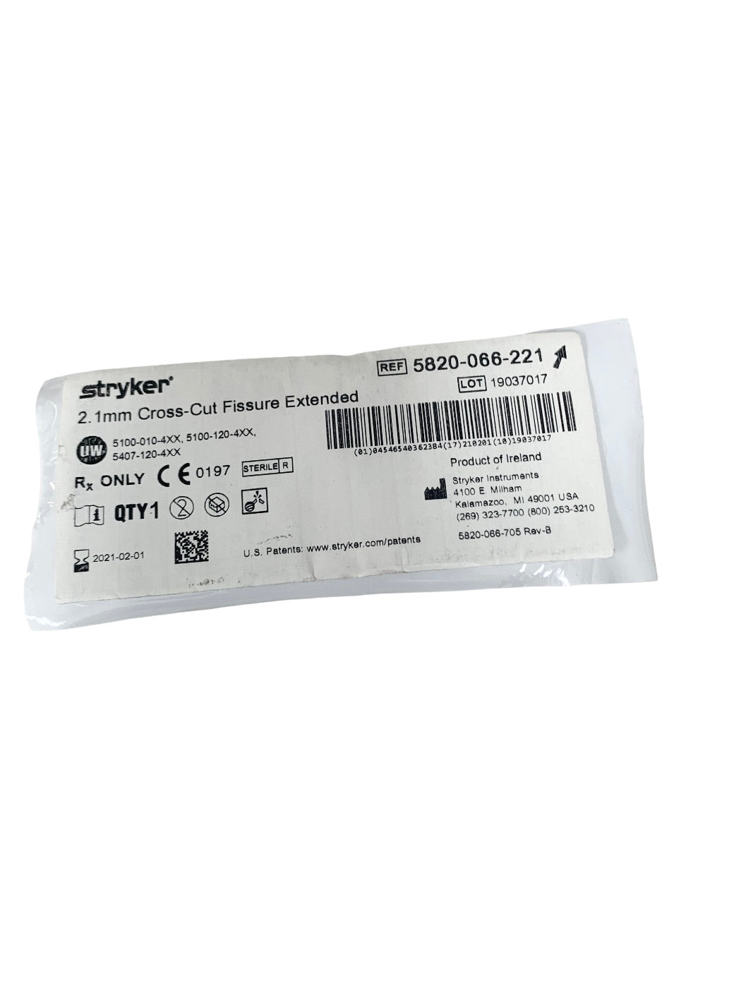 STRYKER REF 5820-066-221 2.1mm Cross-Cut Fissure Extended, REF 2021-02