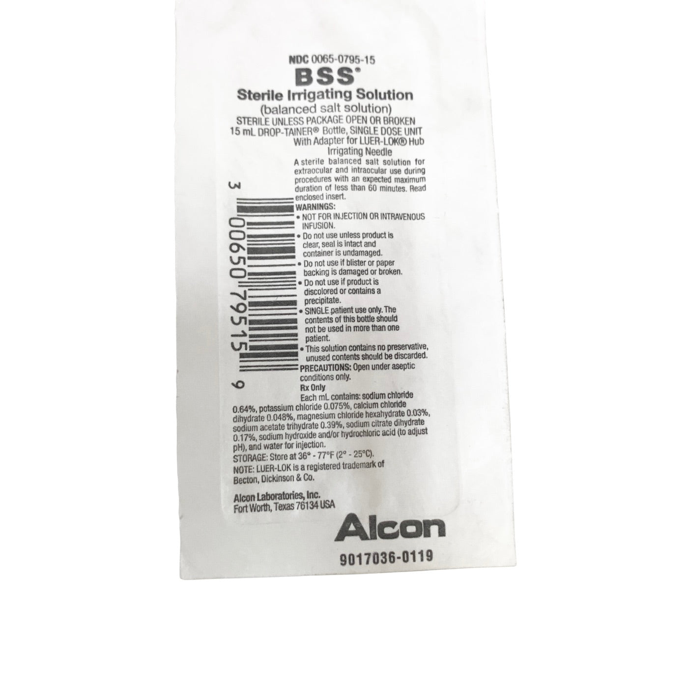 ALCON REF 0065-0795-15 BSS Sterile Irrigating Solution 15mL Balanced Salt Solution, EXP.2026-10