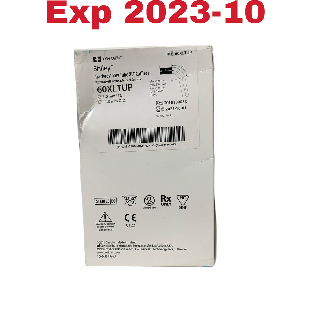 COVIDIEN 60XLTUP Shiley Tracheostomy Tube Cuffless Proximal Disposable Inner Cannula 6 0 mm ID 11 0 mm OD Length 95 mm EXP 2023 10
