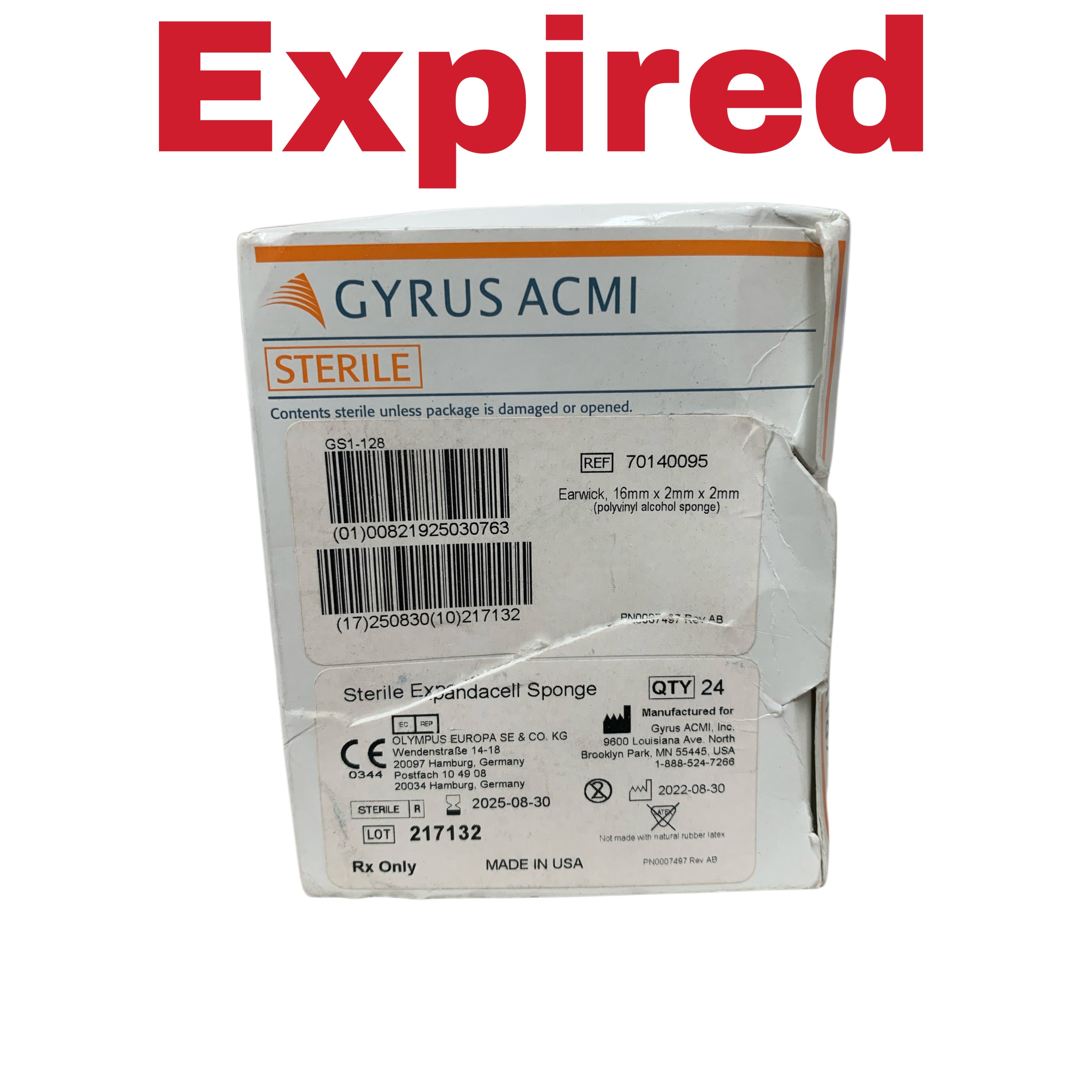 GYRUS ACMI 70140095 Earwick Sterile Expandacell Polyvinyl Alcohol Sponge 16mm x 2mm x 2mm BOX OF 24 Exp 2025 08
