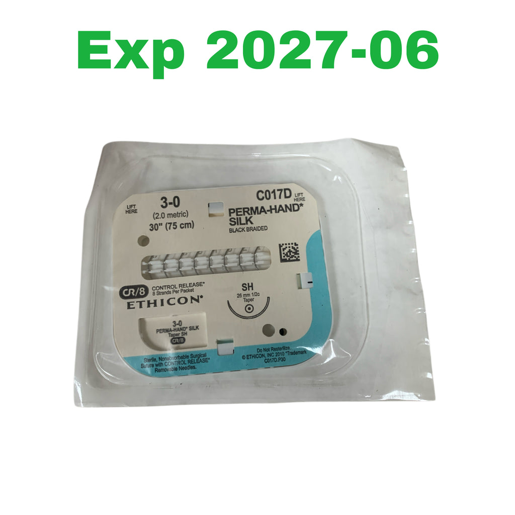 ETHICON C017D PERMA-HAND SILK SUTURE 3-0 30IN SH 26MM 1/2C TAPER EXP 2027 06