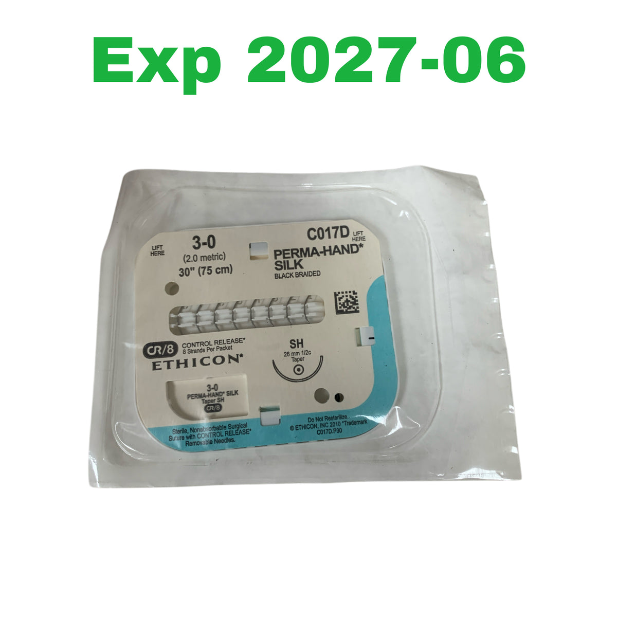 ETHICON C017D PERMA-HAND SILK SUTURE 3-0 30IN SH 26MM 1/2C TAPER EXP 2027 06