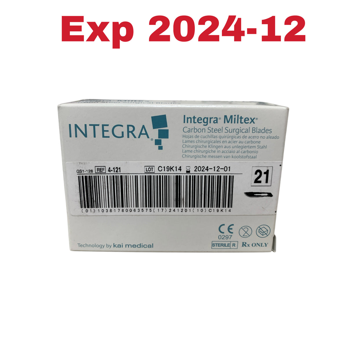 INTEGRA Miltex 4-121 Carbon Steel Surgical Blades Size 21 Exp 2024 12