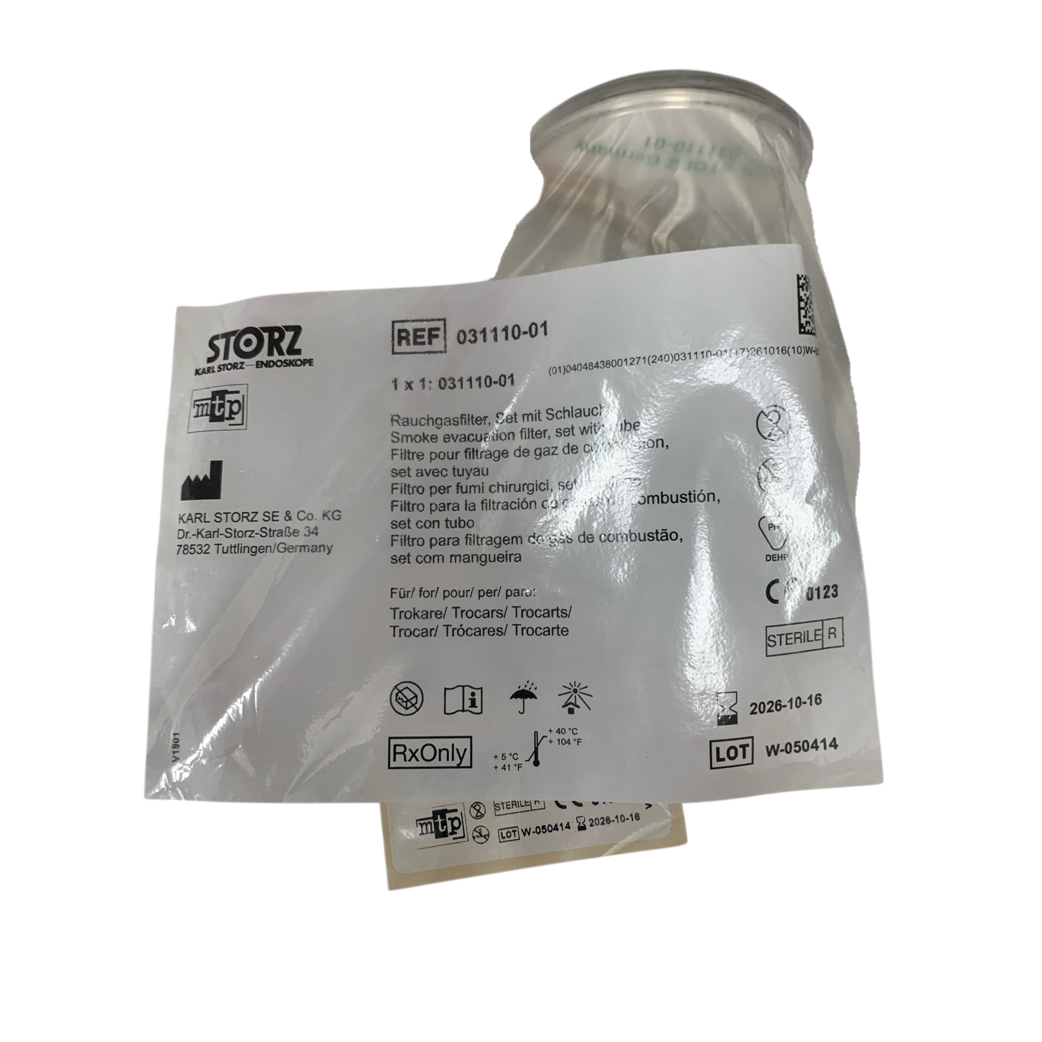 KARL STORZ REF 031110-01 Smoke Evacuation Filter Set with Tube for Trocars, Exp.2026/10