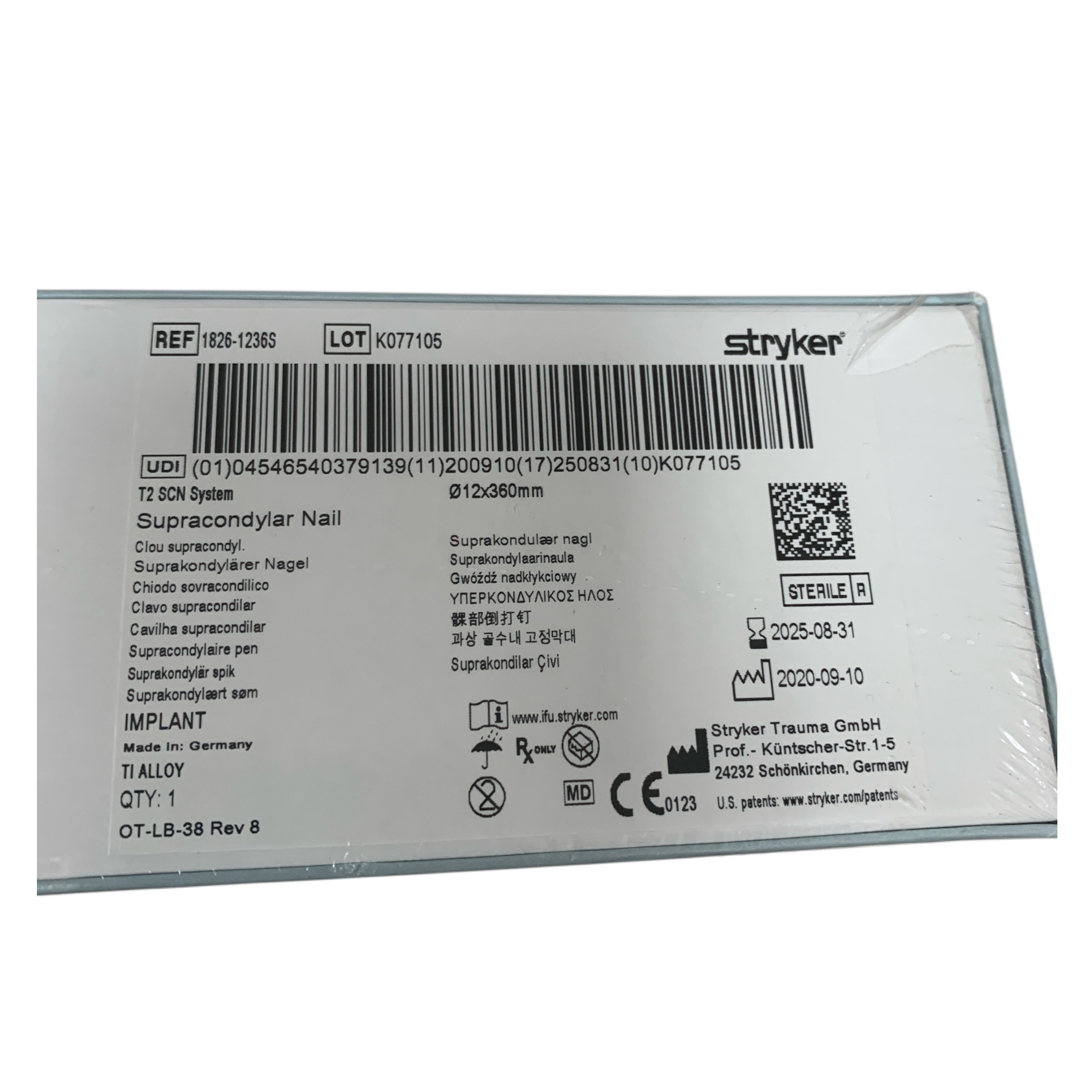 STRYKER REF 1826-1236S T2 SCN System Supracondylar Nail 12x360mm, Exp.2025/08