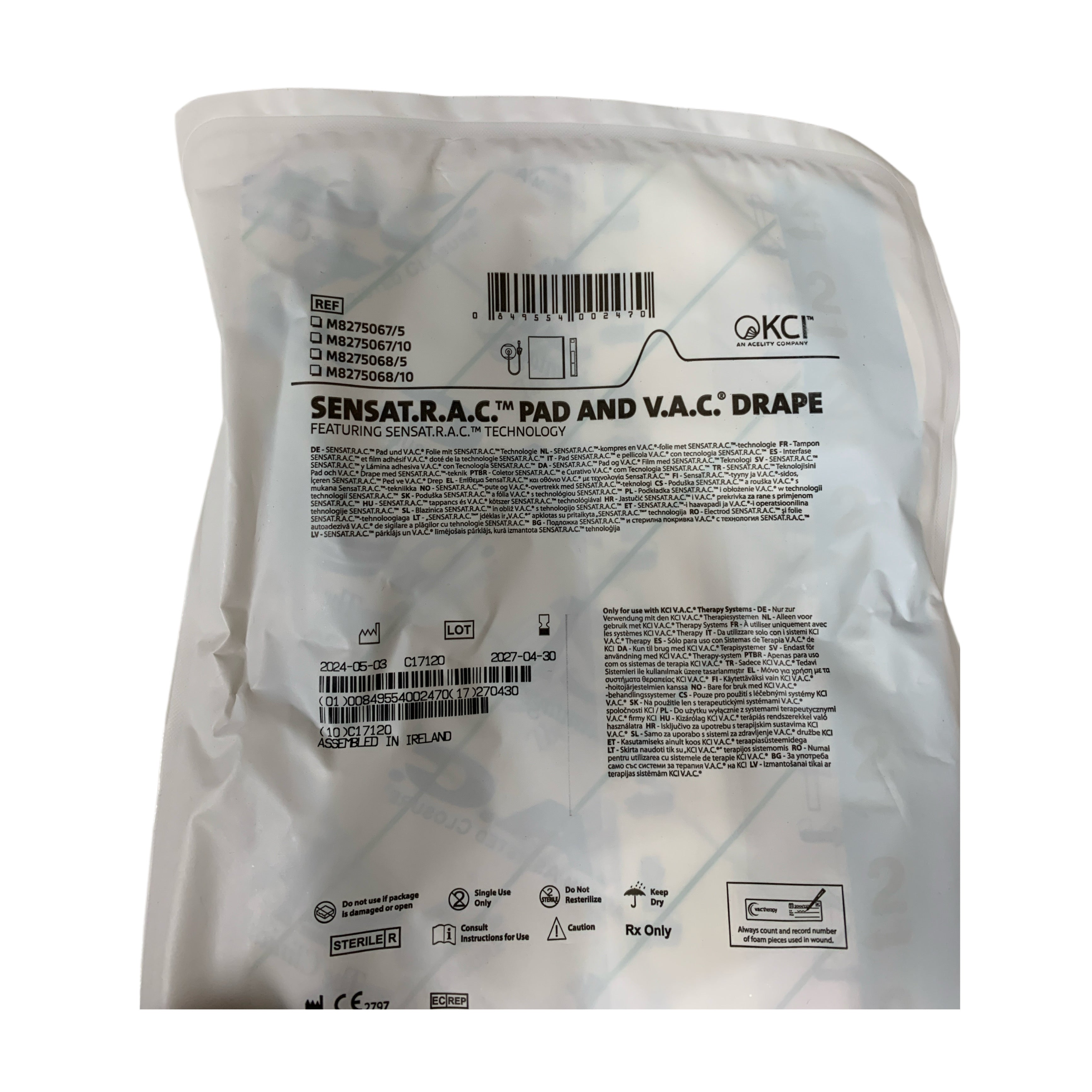 KCI REF M8275067/5 SENSAT.R.A.C. Pad and V.A.C. Drape, Exp.2027/04