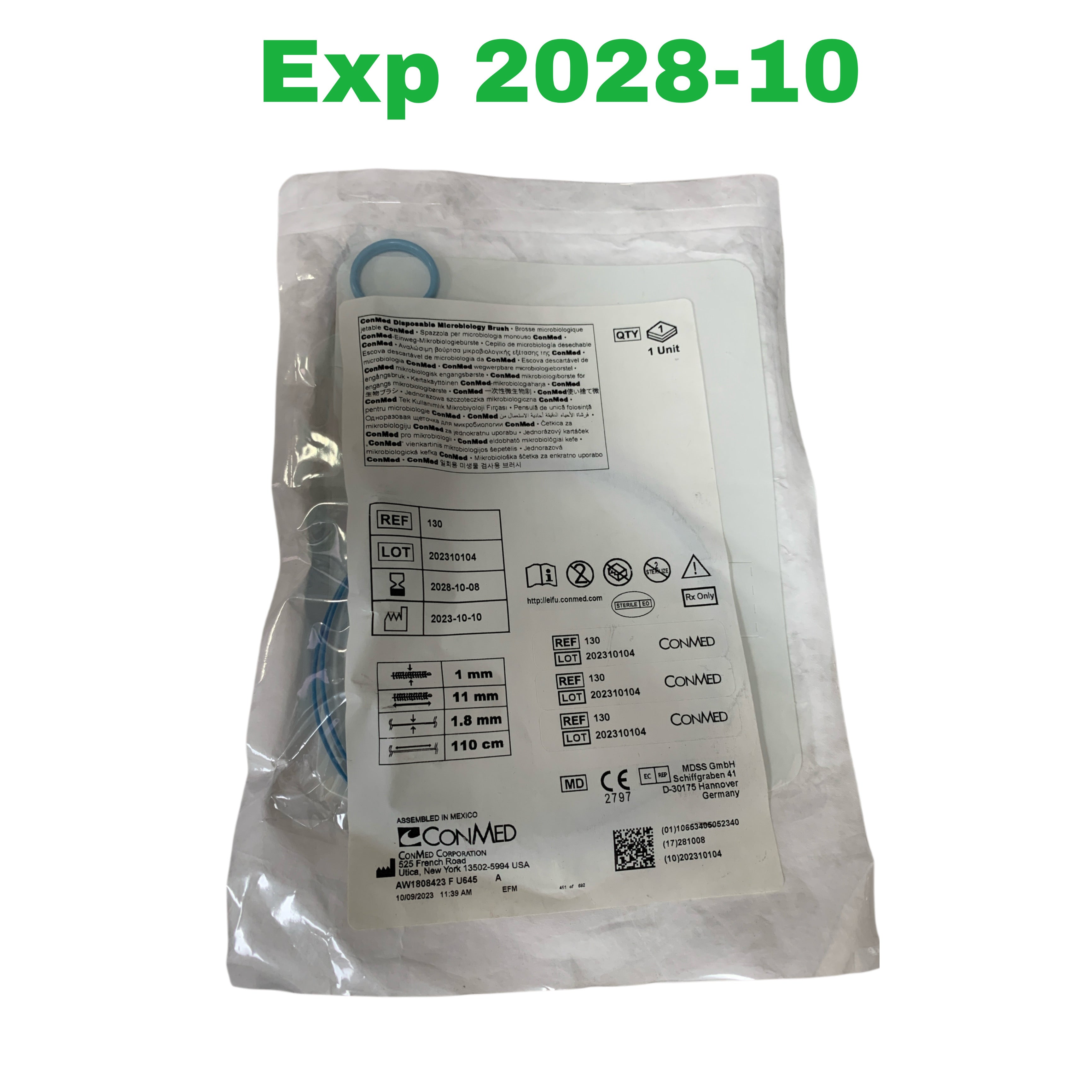CONMED REF 130 Disposable Microbiology Brush 1mm x 11mm x 1.8mm x 110cm, Exp.2028/10