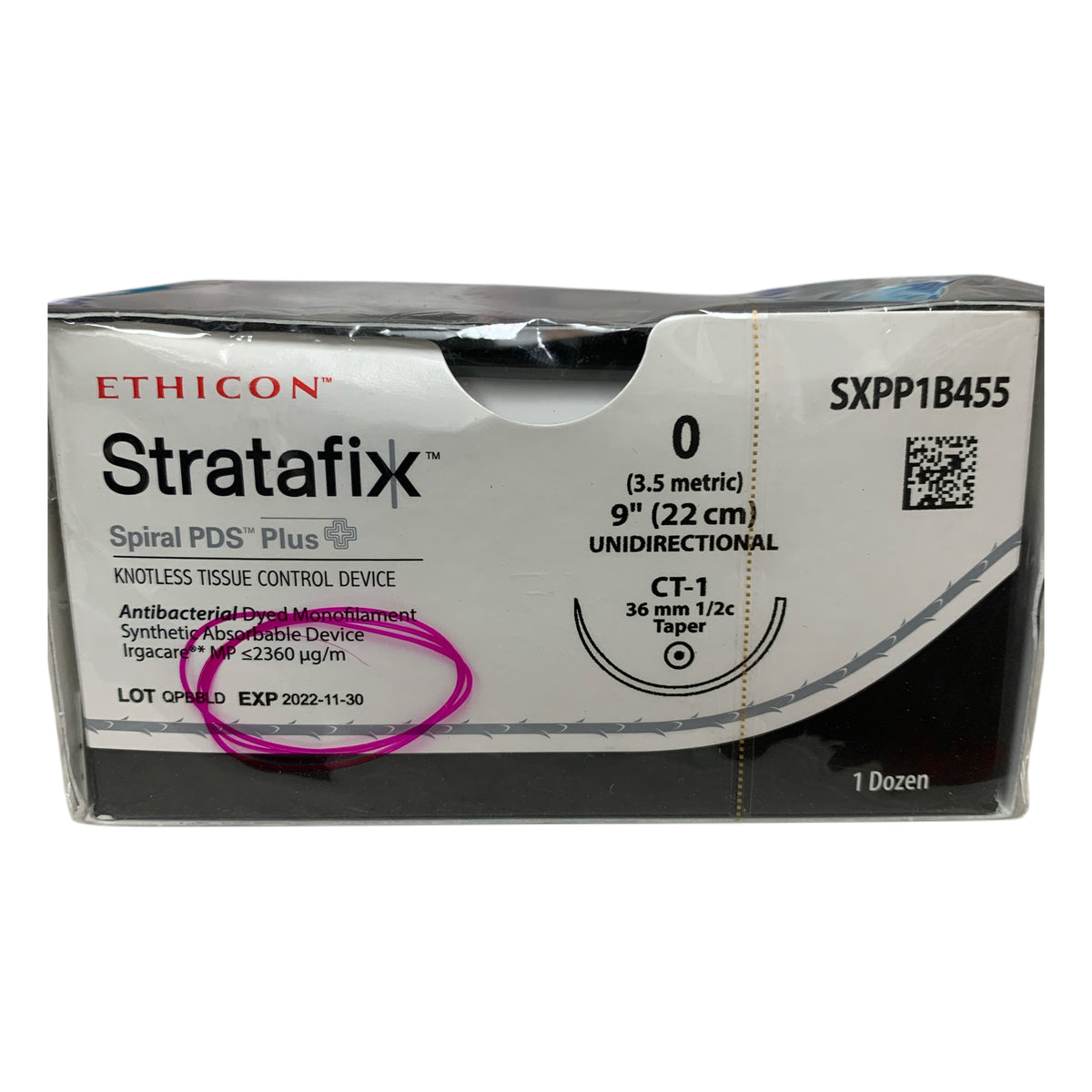 ETHICON SXPP1B455 0 9 in 22 cm Stratafix Spiral PDS Plus Unidirectional Knotless Tissue Control Device CT-1 Box of 12 Exp 2022 11