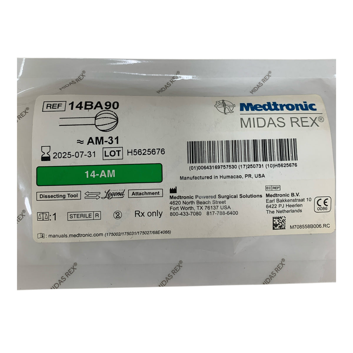 MEDTRONIC MIDAS REX 14BA90 Legend Dissecting Tool Attachment 14-AM AM-31 Exp 2025 07