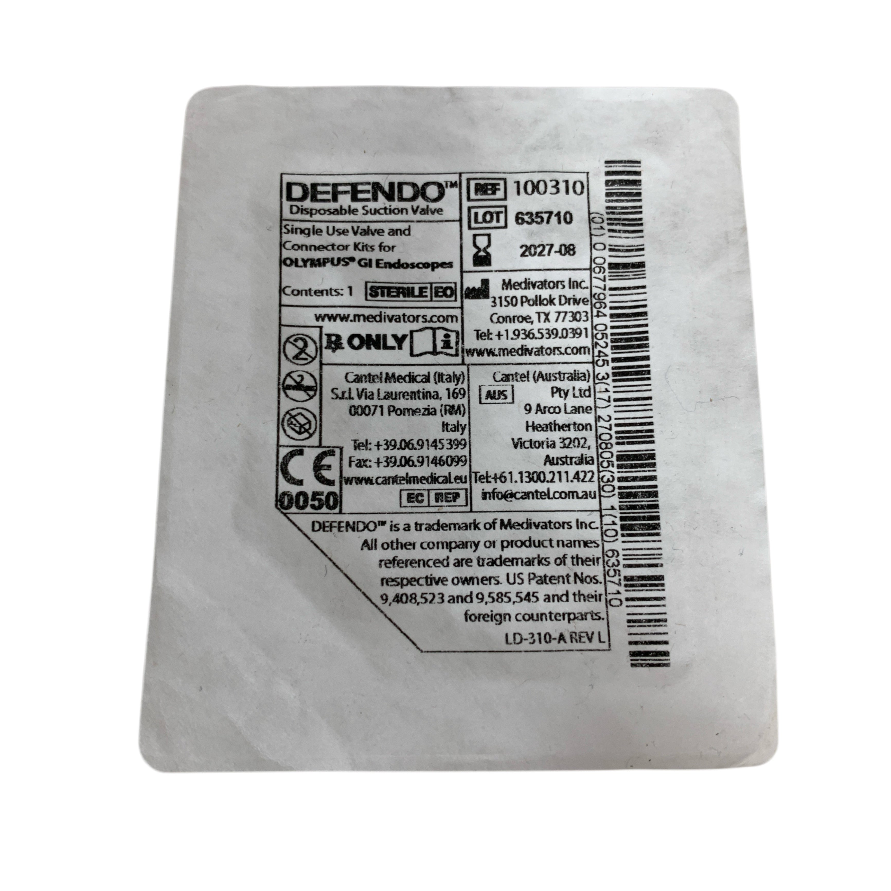 MEDIVATORS REF 100310 DEFENDO Disposable Suction Valve Single Use Valve and Connector Kit for OLYMPUS GI Endoscopes, Exp.2027/08