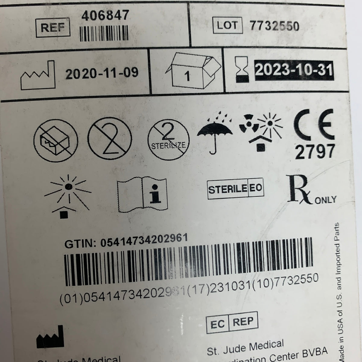 ST JUDE MEDICAL 406847 Fast Cath Guiding Introducer SR3 Curve with Tip Marker 8F 2.6 mm 63 cm EXP 2023 10
