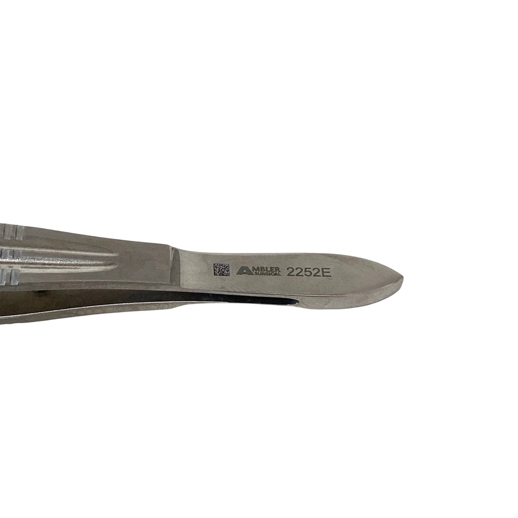 AMBLER REF 2252E Castroviejo suturing forceps 4 3/8'',straight shafts, 0.12mm 1x2 teeth, 5.5mm tying platforms, wide serrated flat handle