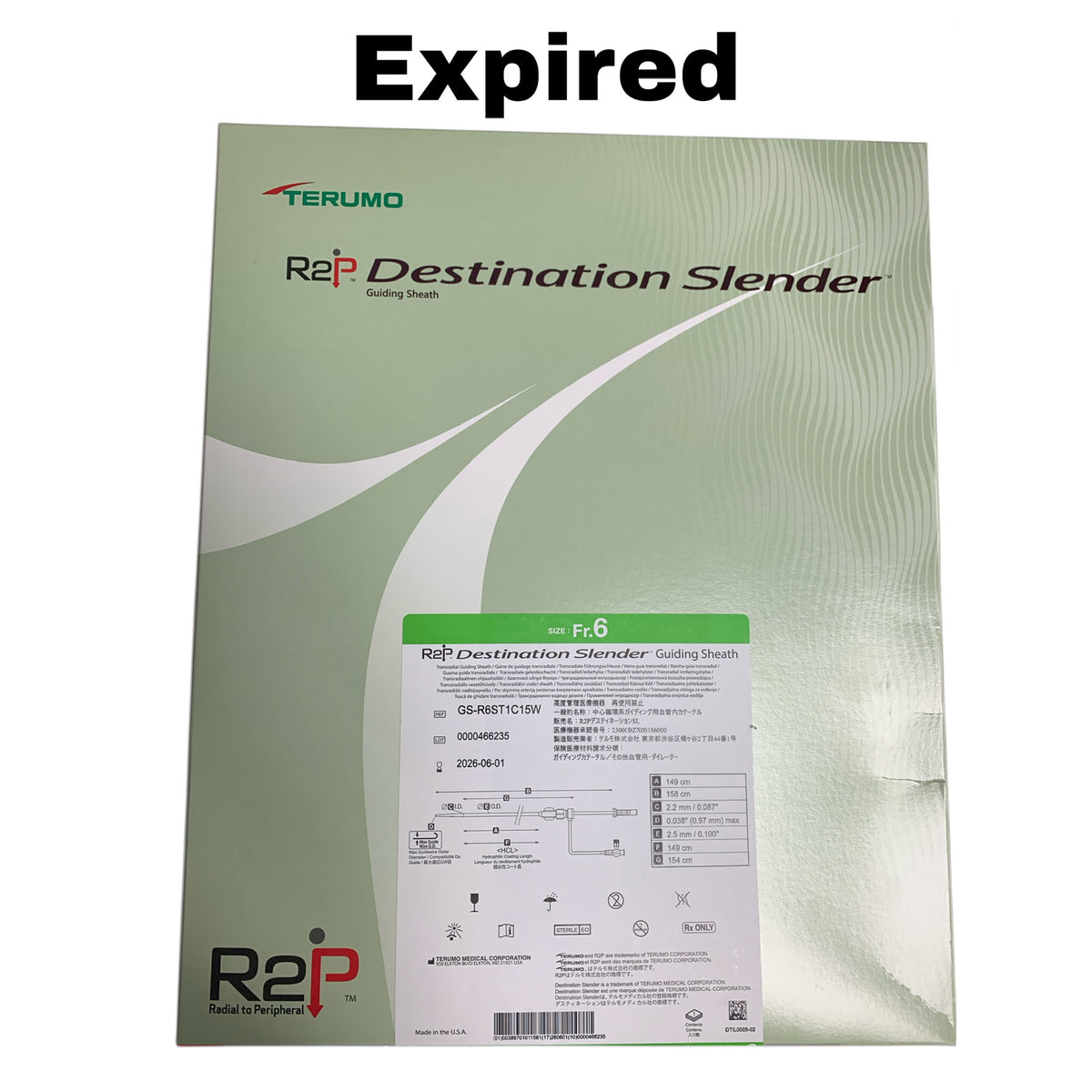 TERUMO GS-R6ST1C15W R2P Destination Slender Guiding Sheath Fr 6 149cm EXP 2026 06