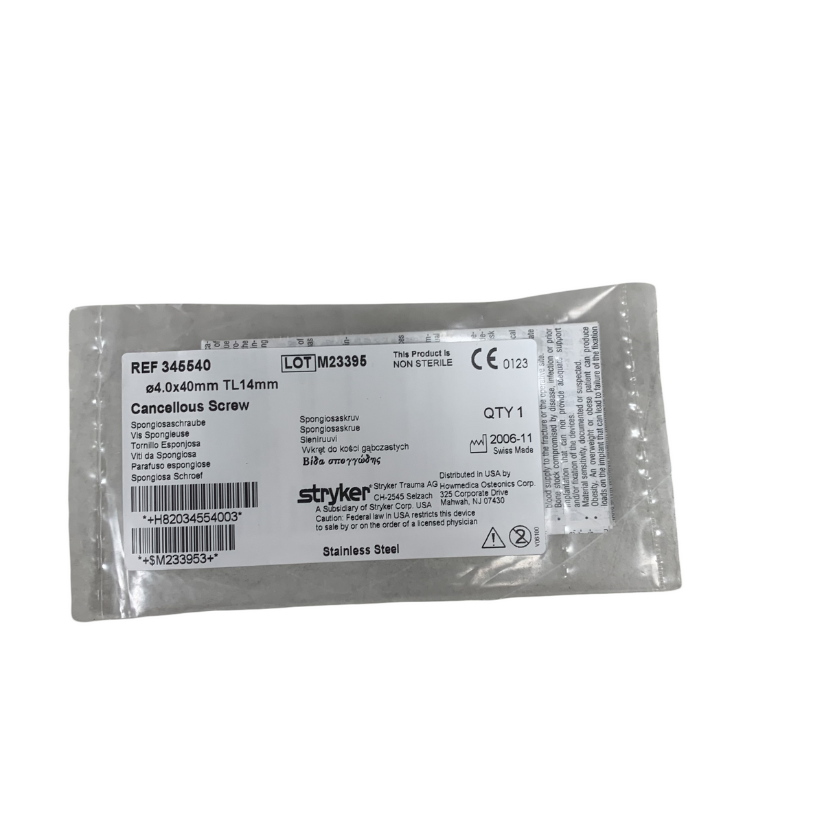 STRYKER 345540  Cancellous Screw 4.0x40mm TL14mm