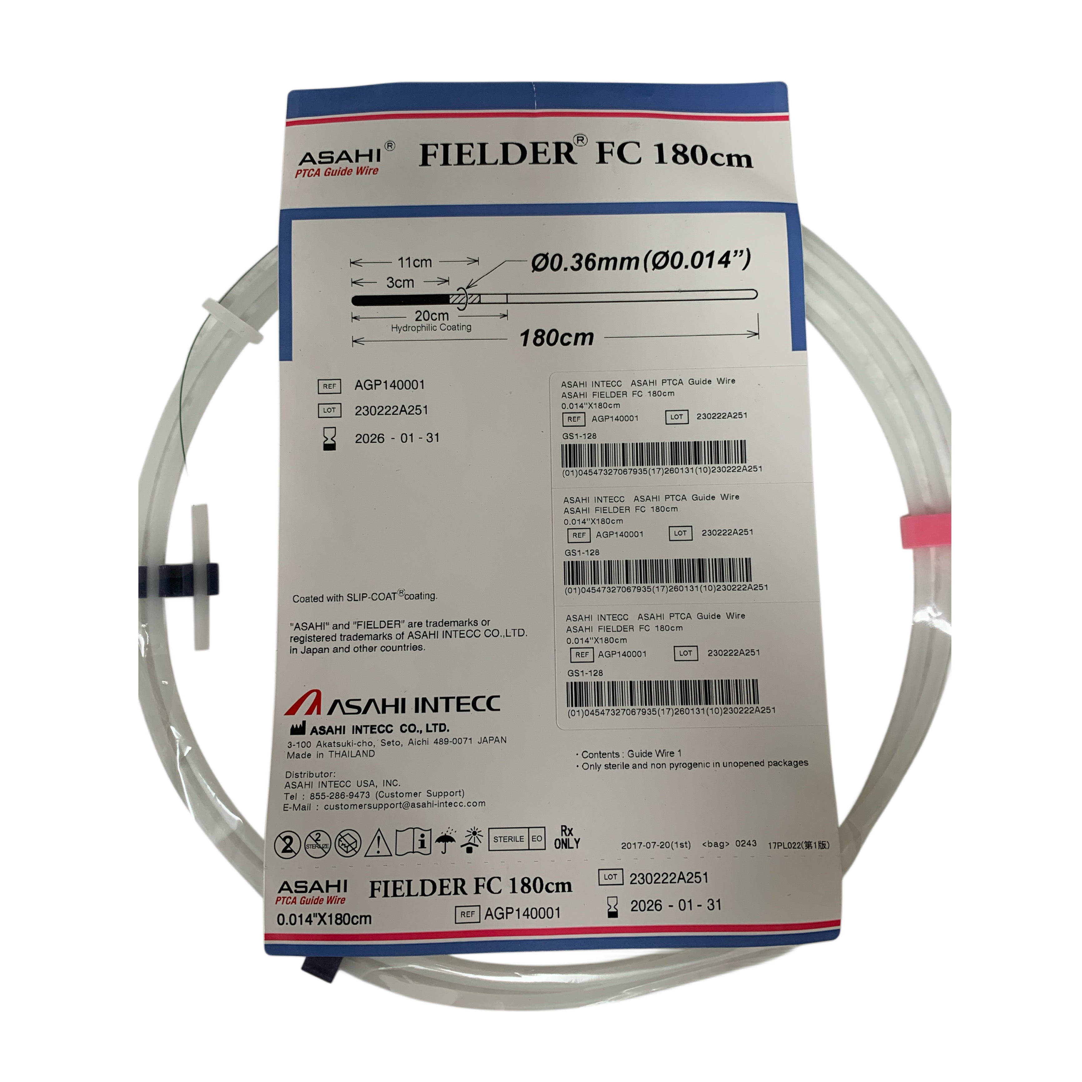 ASAHI INTECC REF AGP140001 FIELDER FC 180cm PTCA Guide Wire 0.014 inch 0.36mm Exp 2026 01