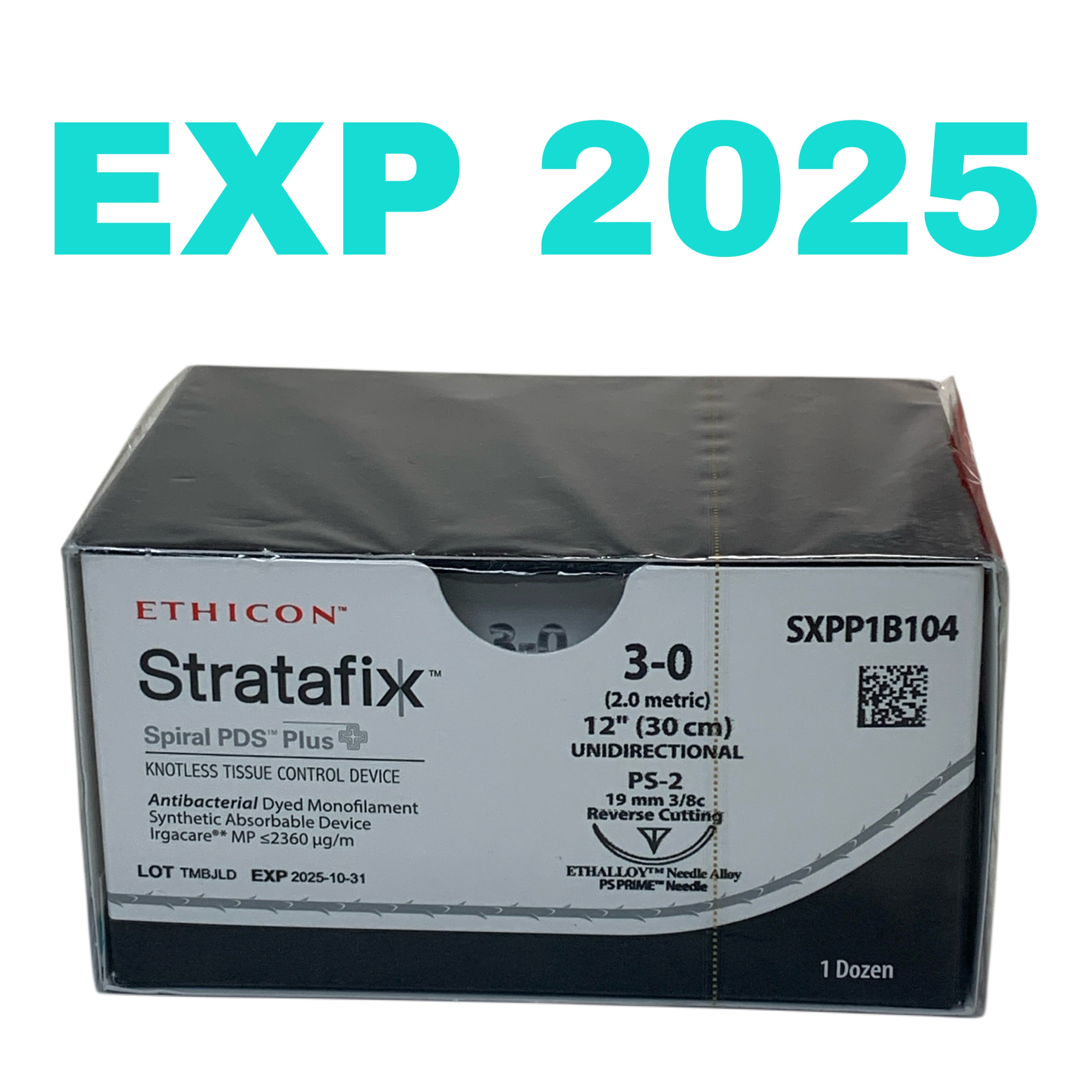 ETHICON REF SXPP1B104 Stratafix Spiral PDS Plus Knotless Tissue Control Device 3-0 12" (30 cm) Unidirectional PS-2 Needle Box of 12, Exp.2025