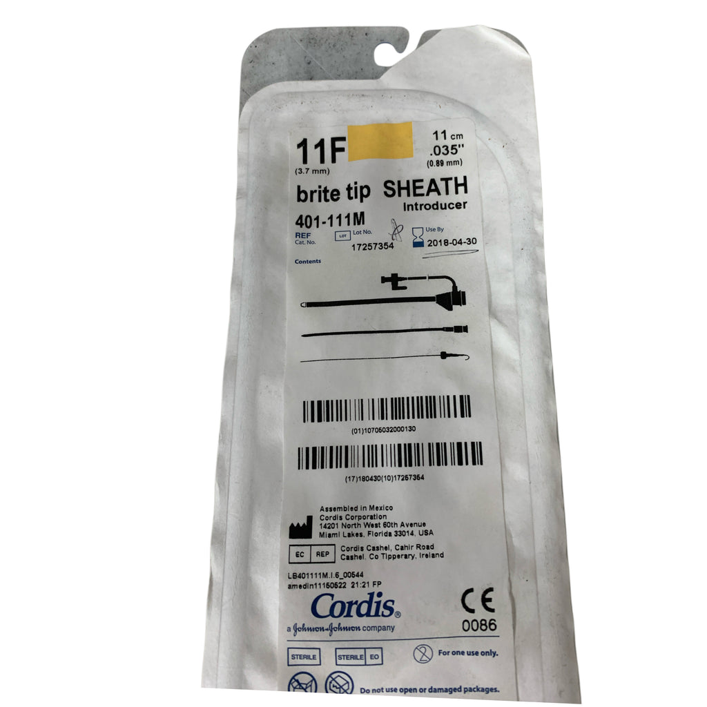 CORDIS 401-111M brite tip SHEATH Introducer 11F 11 cm .035" Exp 2018 04