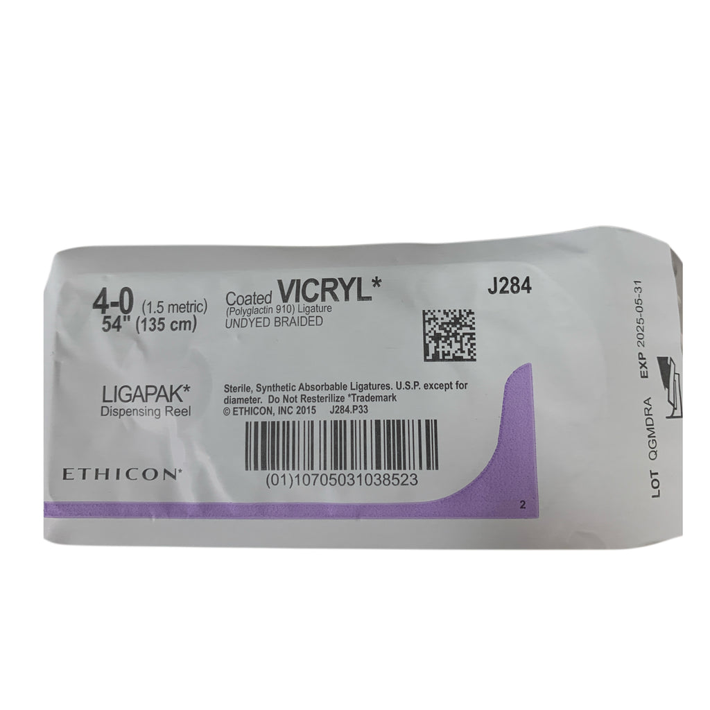 ETHICON REF J284G Coated VICRYL 4 0 Undyed Braided Ligature LIGAPAK Dispensing Reel 54in 135cm Exp 2025 05